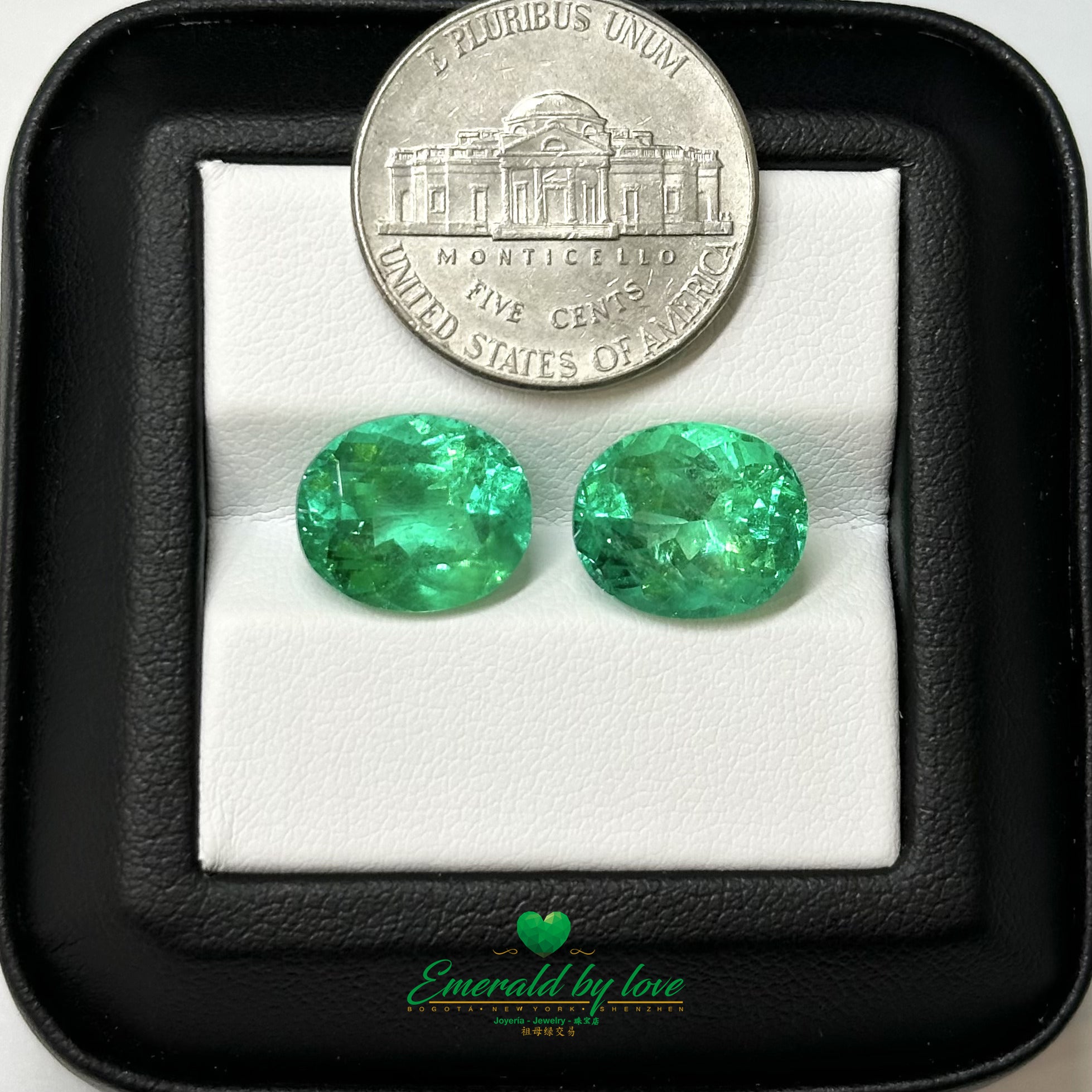 Paires d'émeraudes colombiennes exquises : chacune brillante de 11 carats.