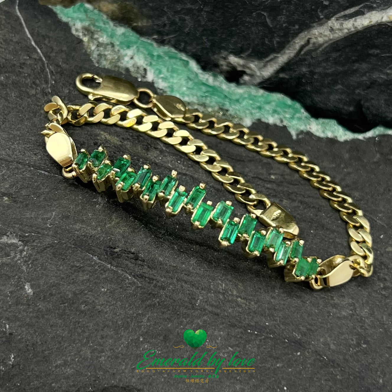 Yellow Gold Crazy Baguette Emerald Bracelet