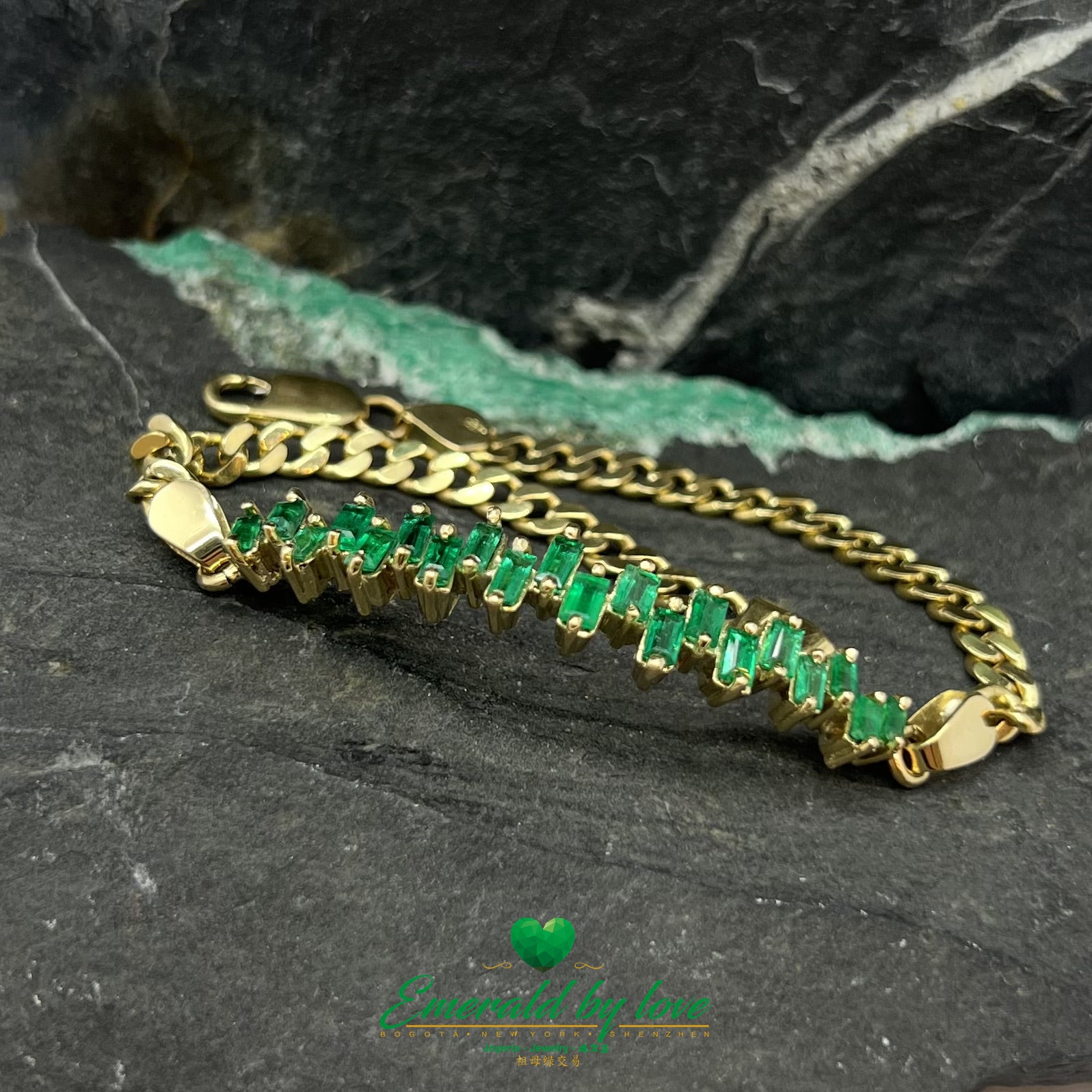 Yellow Gold Crazy Baguette Emerald Bracelet