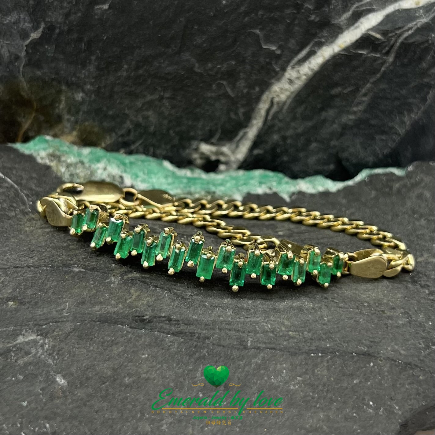 Yellow Gold Crazy Baguette Emerald Bracelet