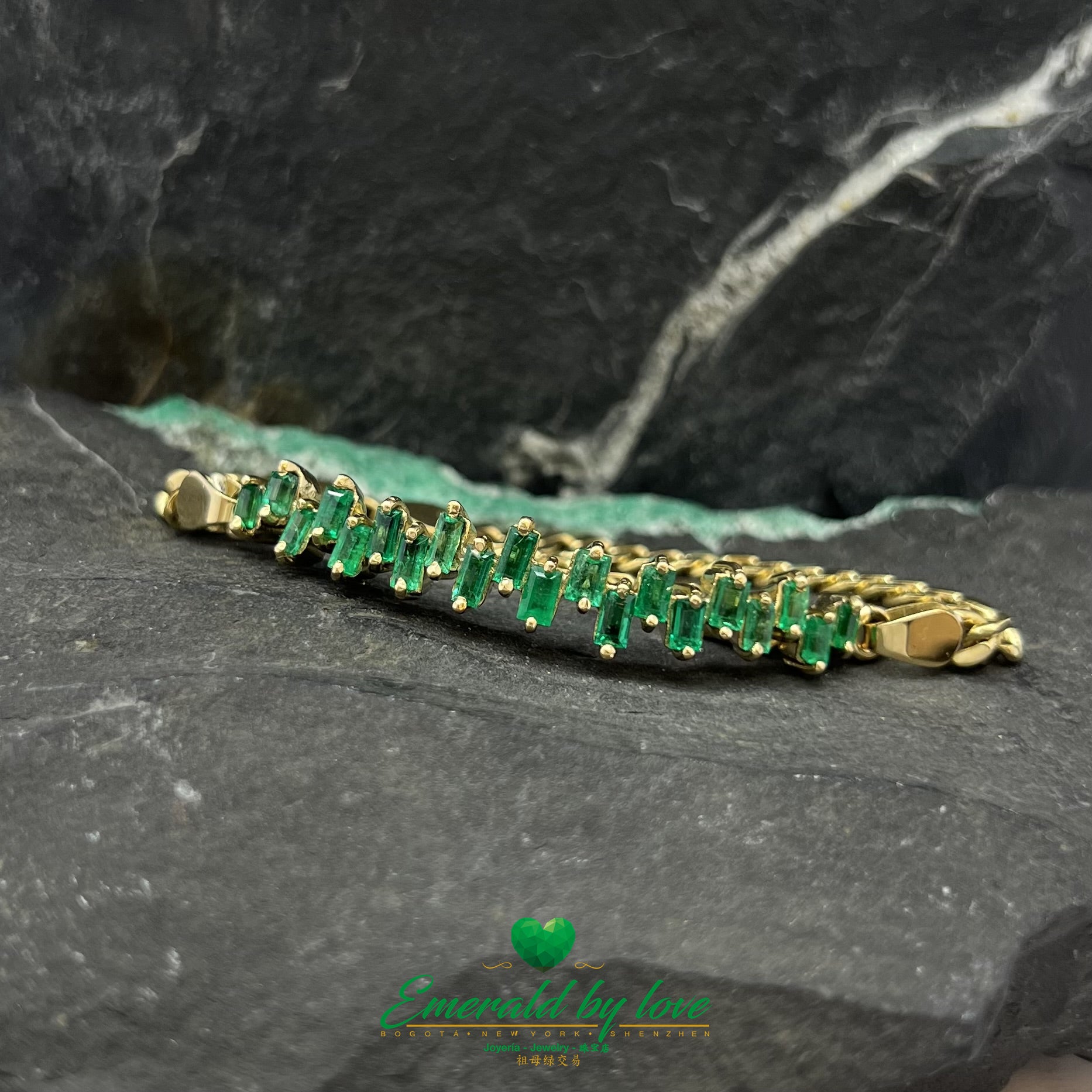 Yellow Gold Crazy Baguette Emerald Bracelet