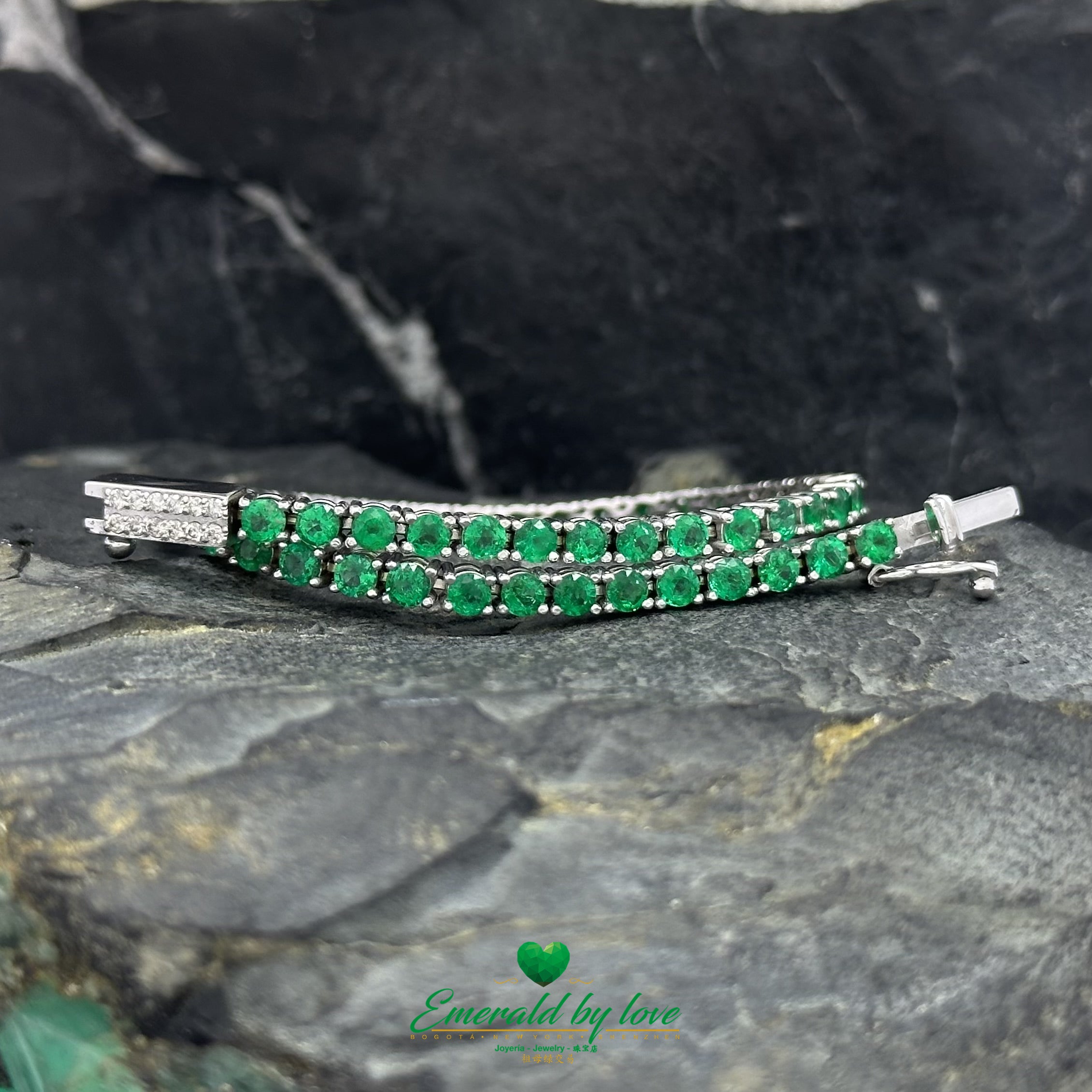 Certified Colombian Round Emerald Tennis Bracelet in White Gold