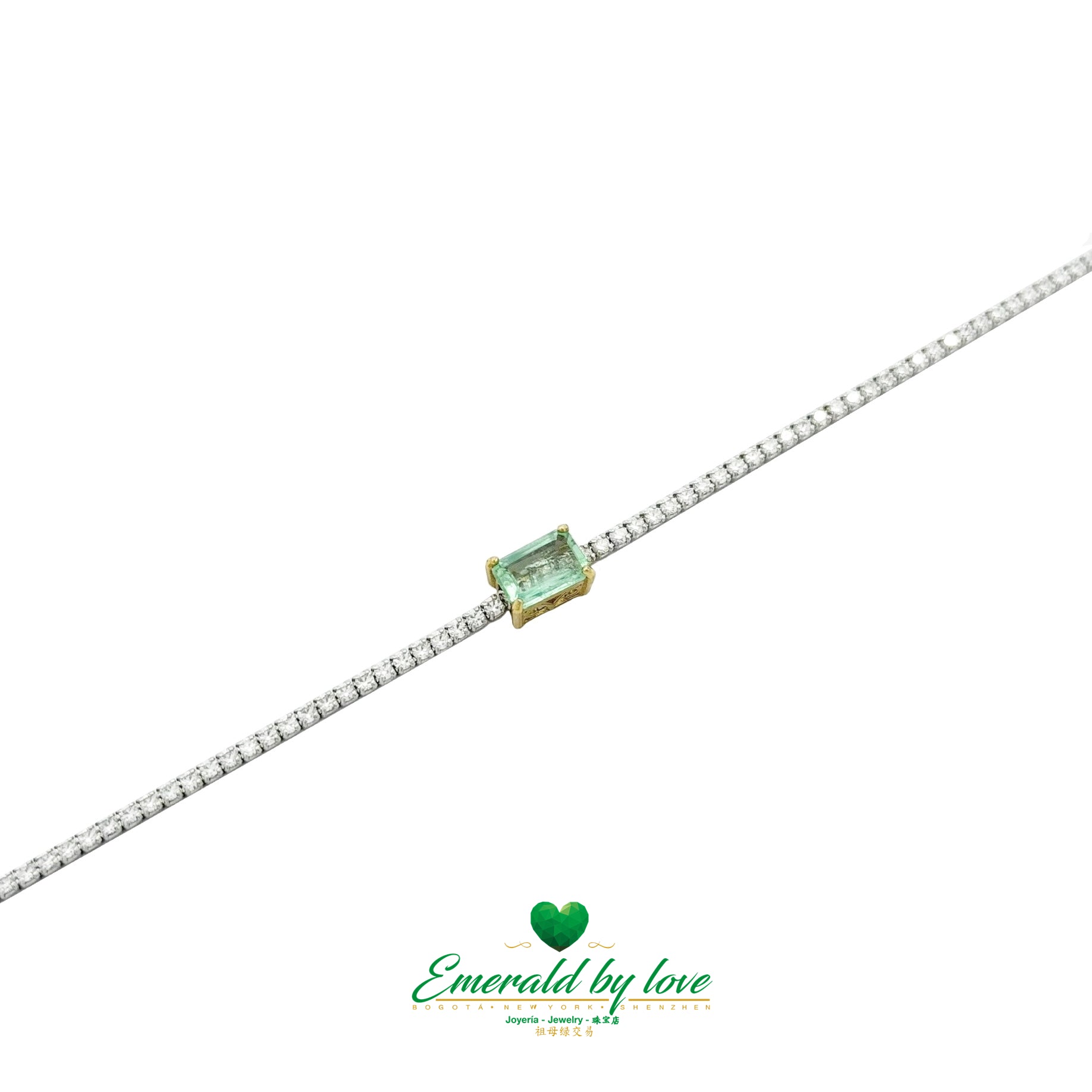 Sterling Silver Bracelet with Baguette-Cut Crystal Emerald