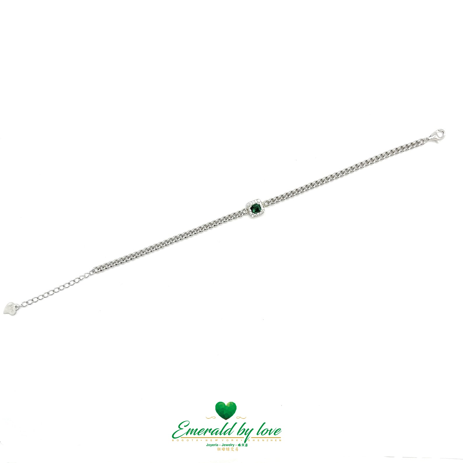 Pulsera de Plata 925 Rodiada con Esmeralda Central Certificada