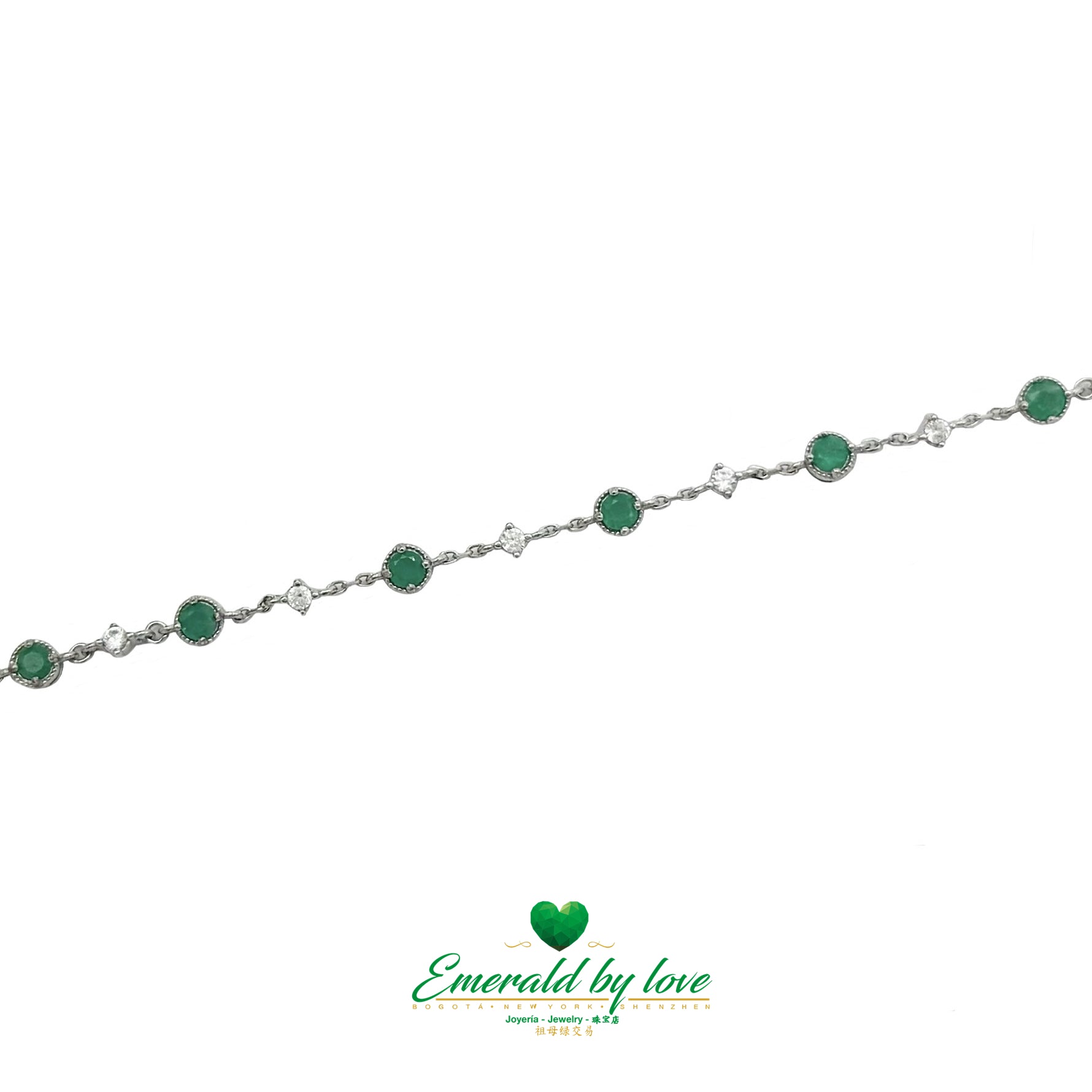 Sterling Silver Bracelet with Emerald and Zircon Charms