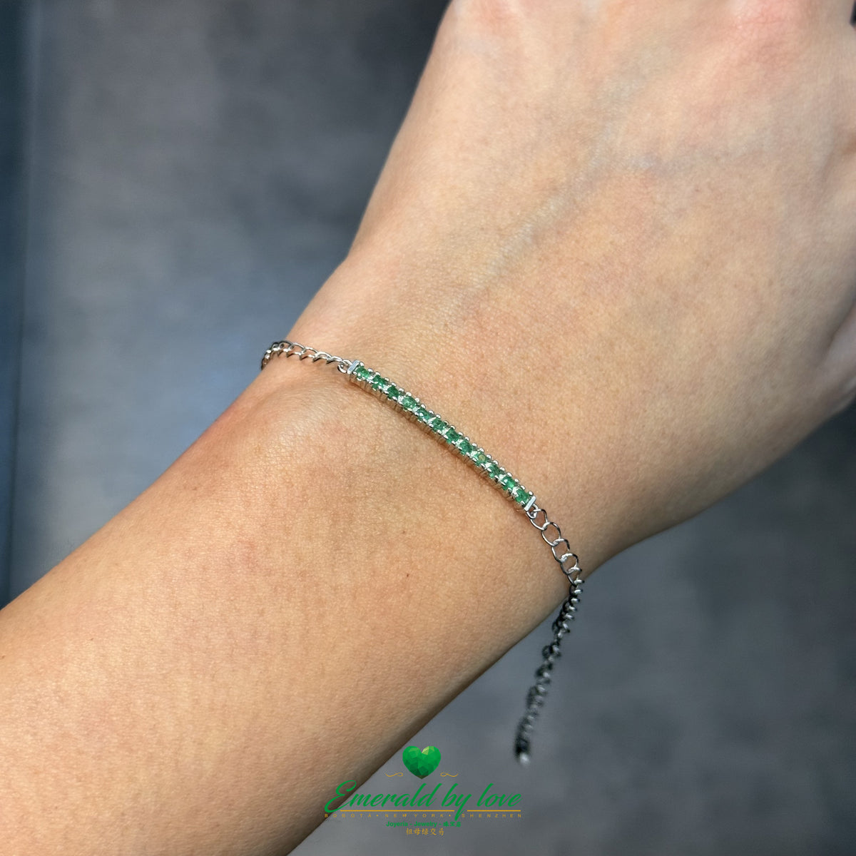 Colombian Emerald Bracelet with Semi-Band Design in Sterling Silver
