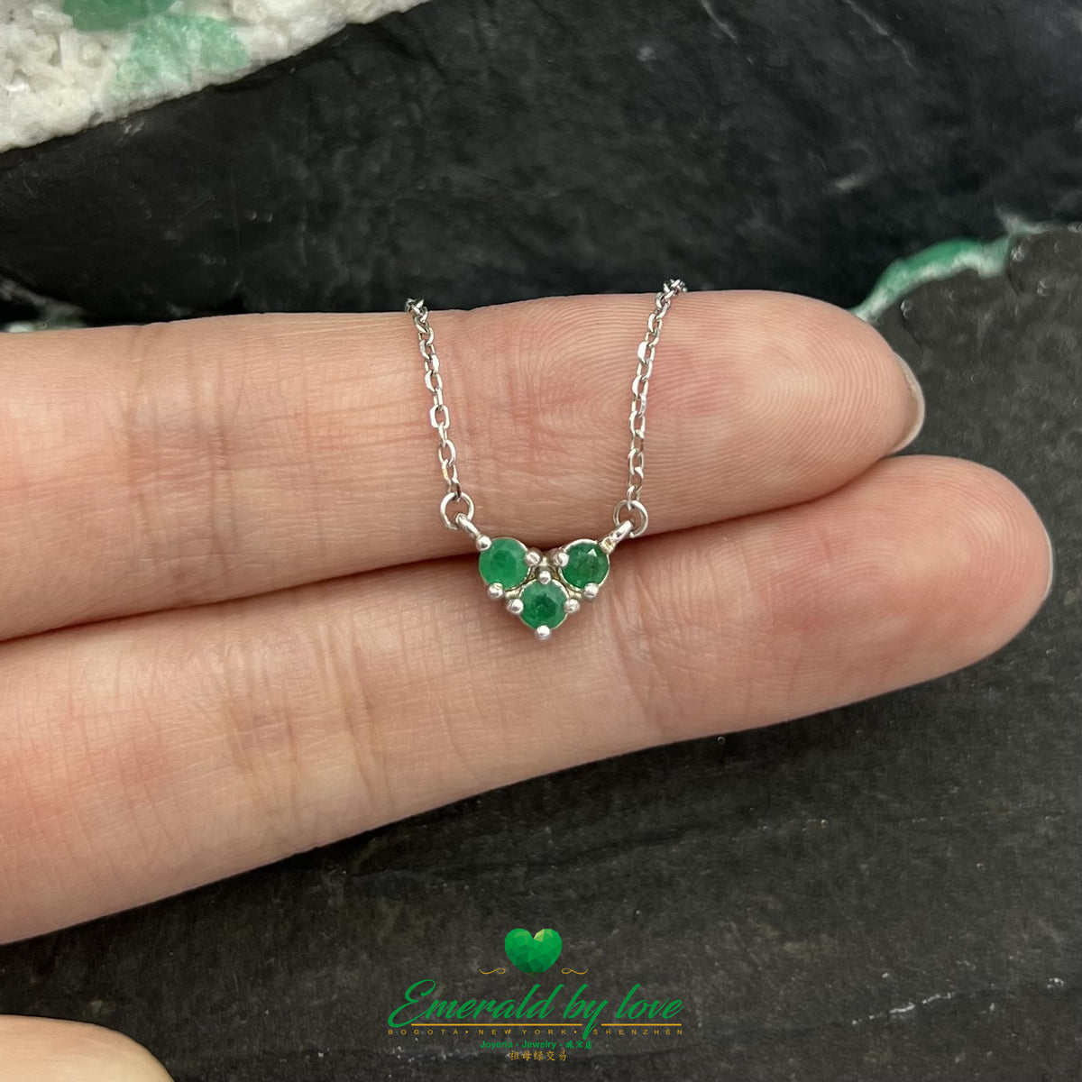 Colombian Emerald Triple-Stone Pendant in Sterling Silver