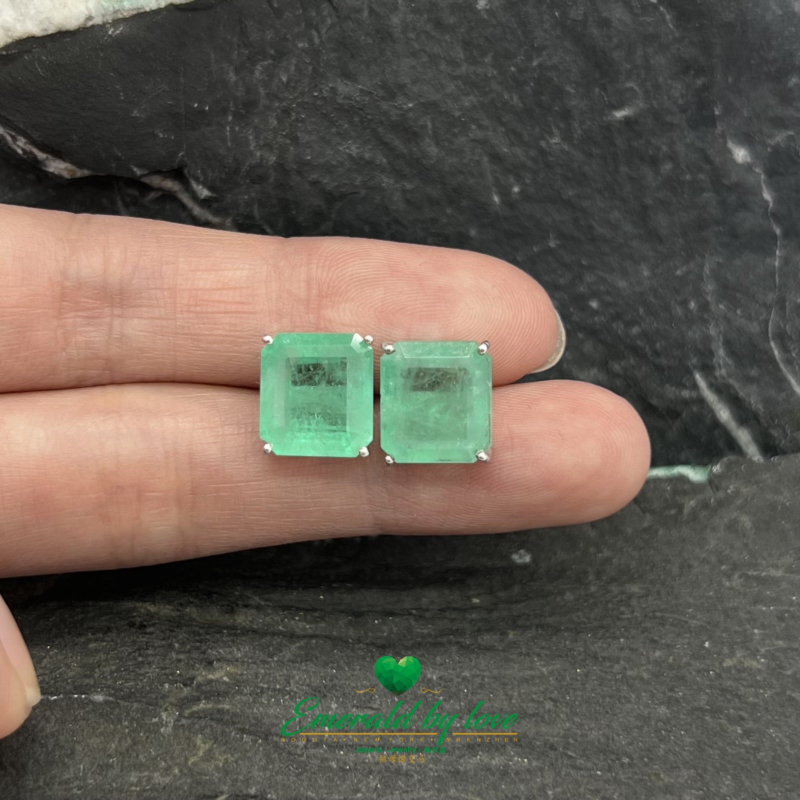 Timeless Sophistication White Gold Square Emerald Earrings: 8.27 TCW