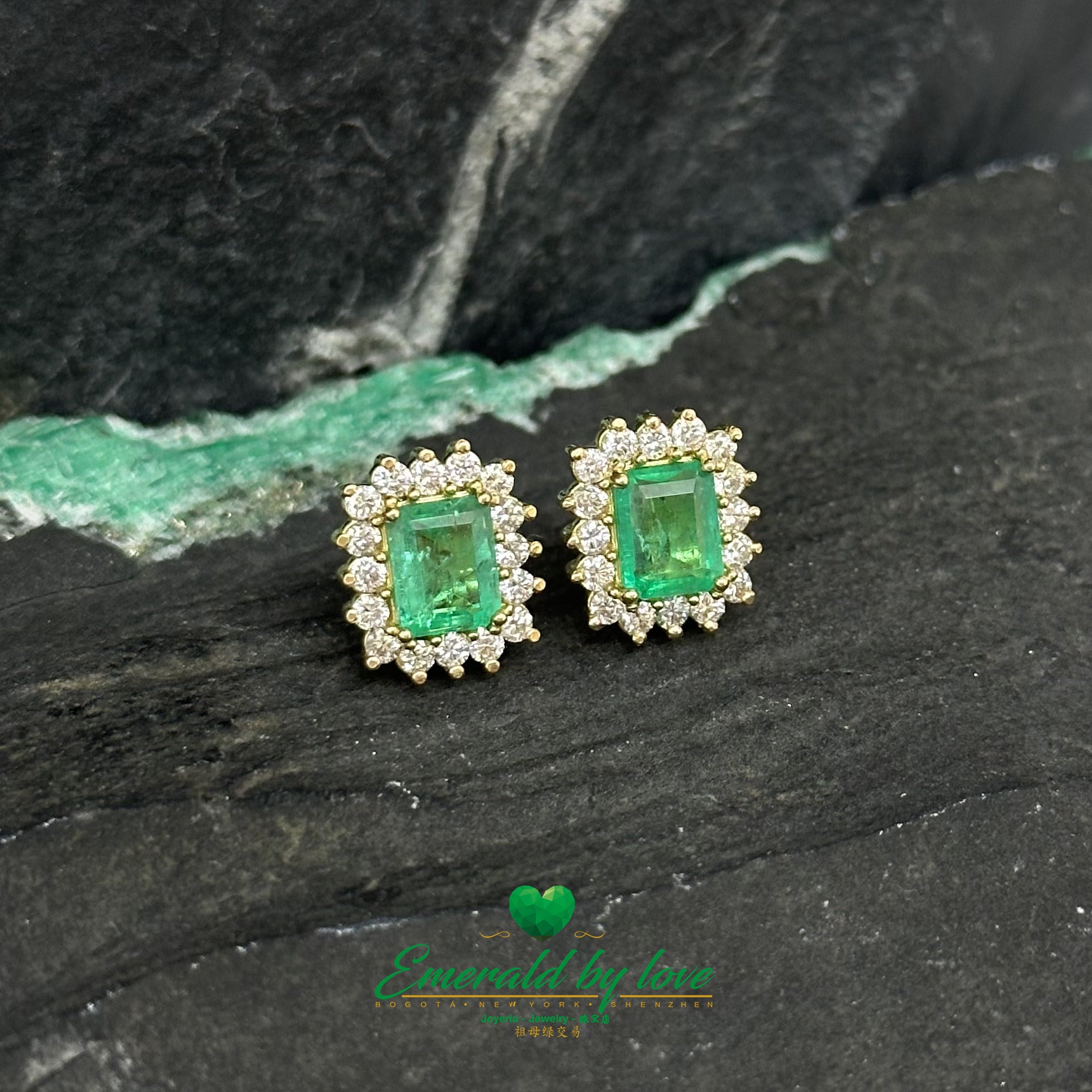 Marquise Cut Colombian Emerald and Diamond Earrings: Exquisite Rectangular Crystals