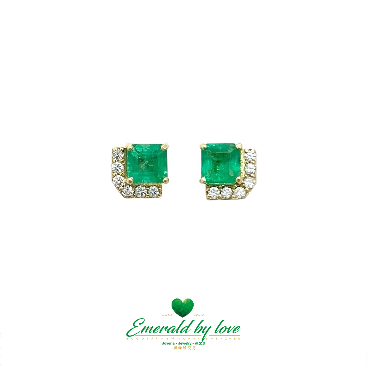Boucles d'oreilles minimalistes en or jaune : 1,45 TCW d'émeraudes colombiennes et 0,18 TCW de diamants