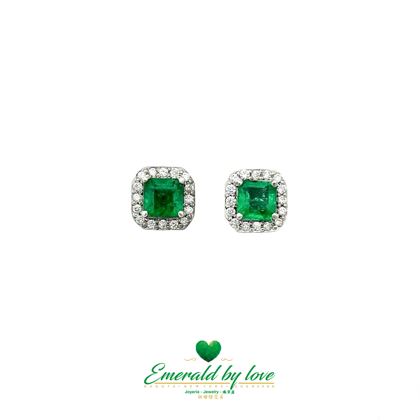 Square Emerald and Diamond Earrings in White Gold: Timeless Elegance