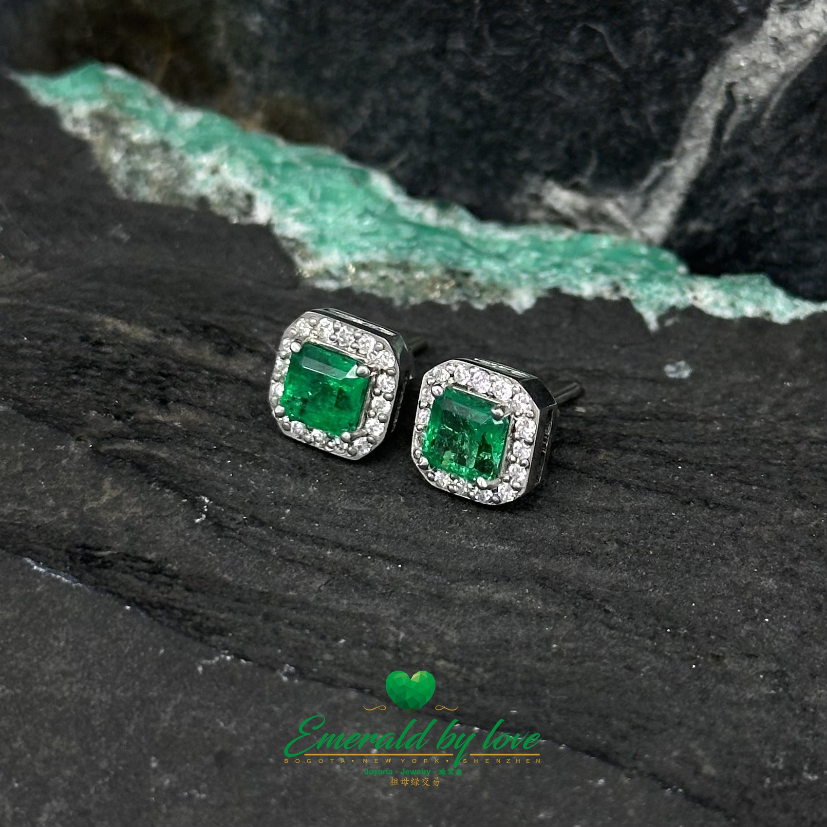 Square Emerald and Diamond Earrings in White Gold: Timeless Elegance