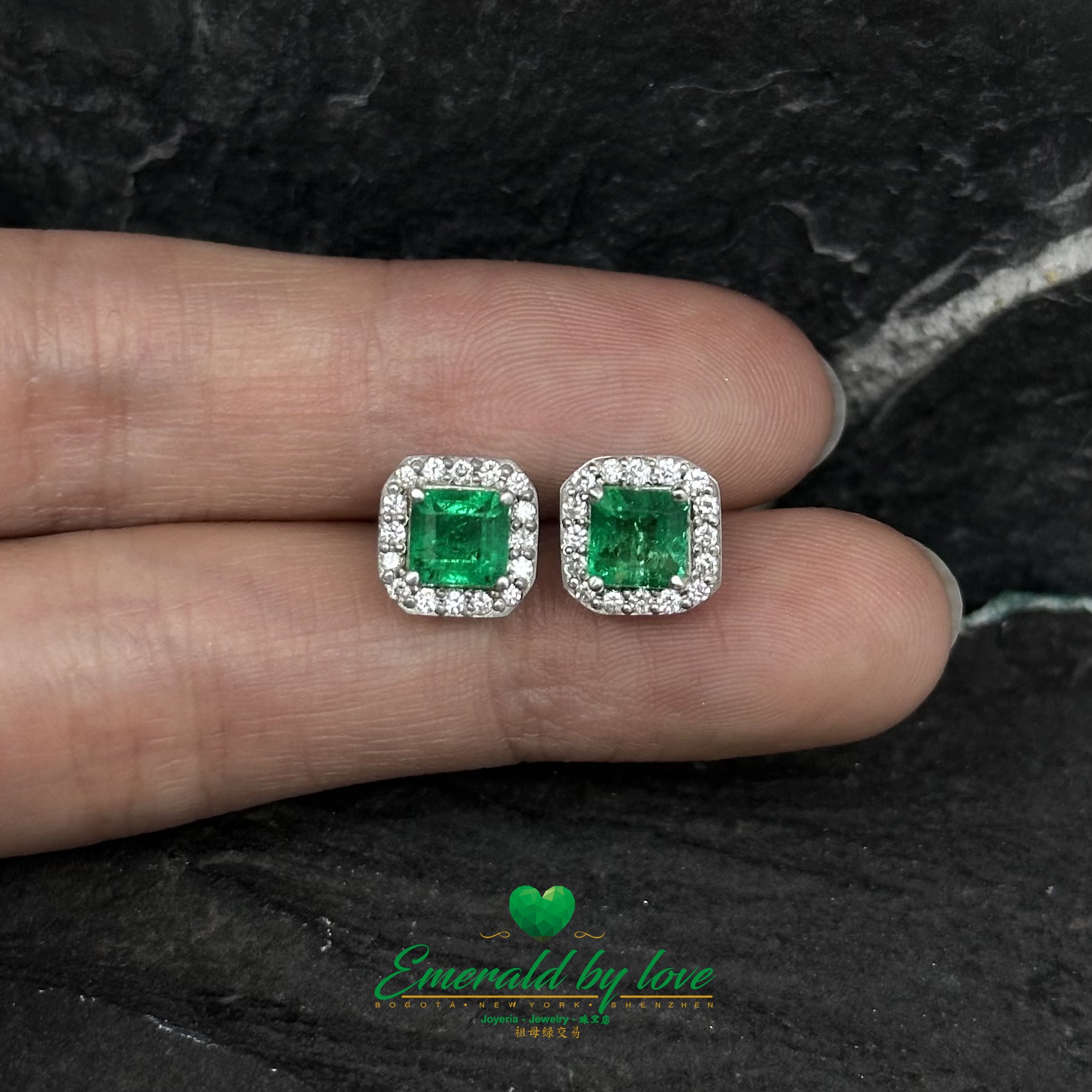 Square Emerald and Diamond Earrings in White Gold: Timeless Elegance