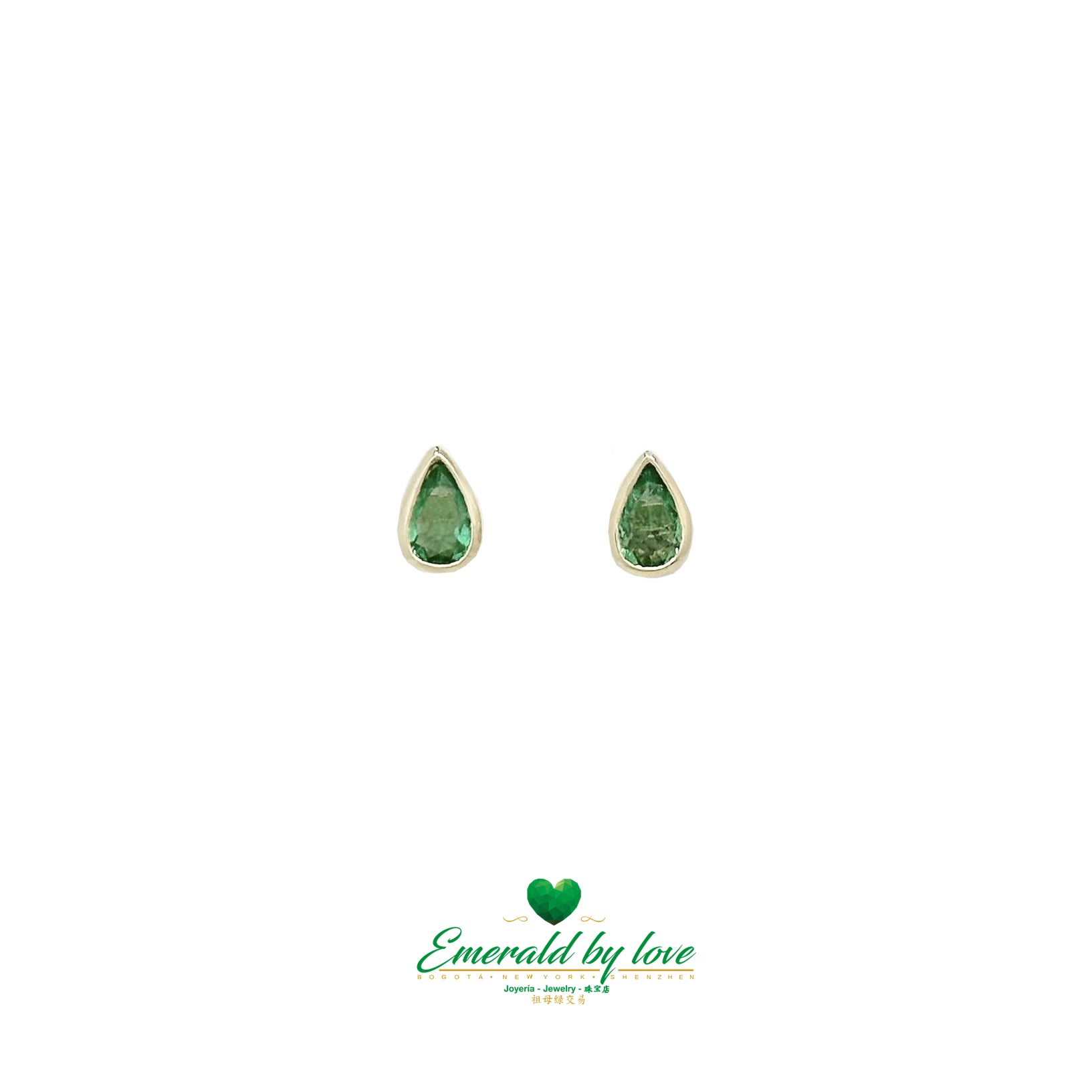Clous d'oreilles en or jaune en forme de poire avec sertissage en lunette
