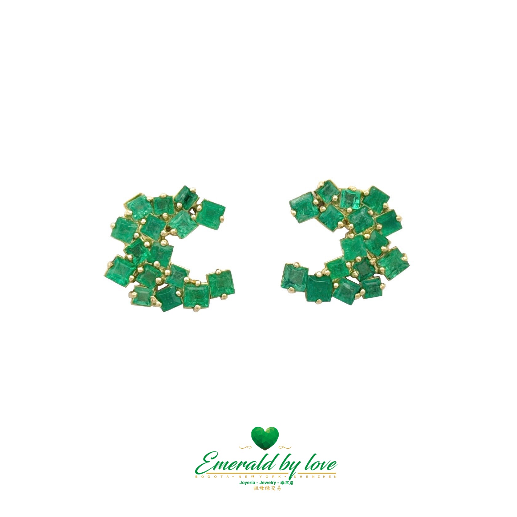 Crazy-Style Gold Earrings with Baguette-Cut Emeralds