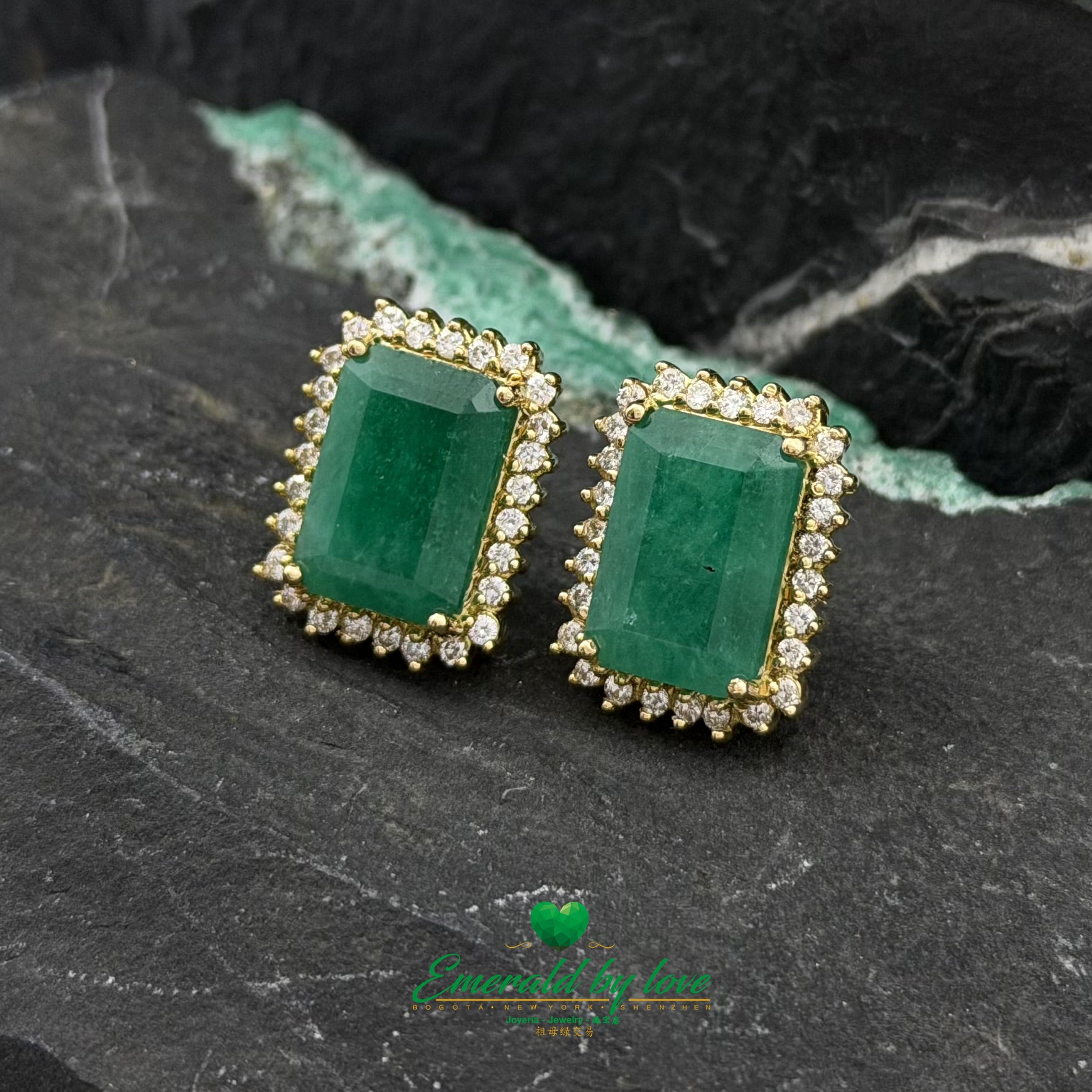 Elongated Marquise Earrings with Deep Green Emerald