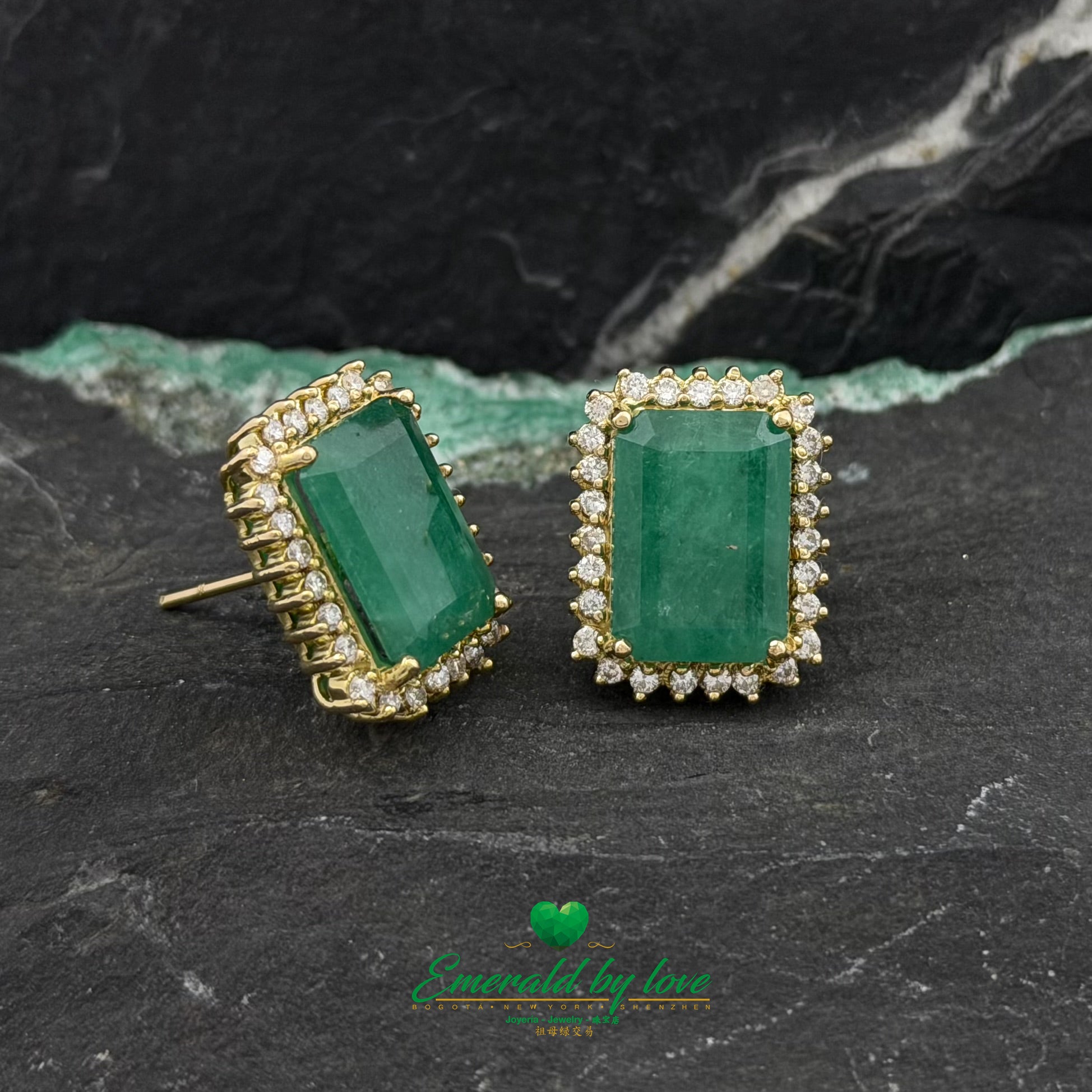 Elongated Marquise Earrings with Deep Green Emerald