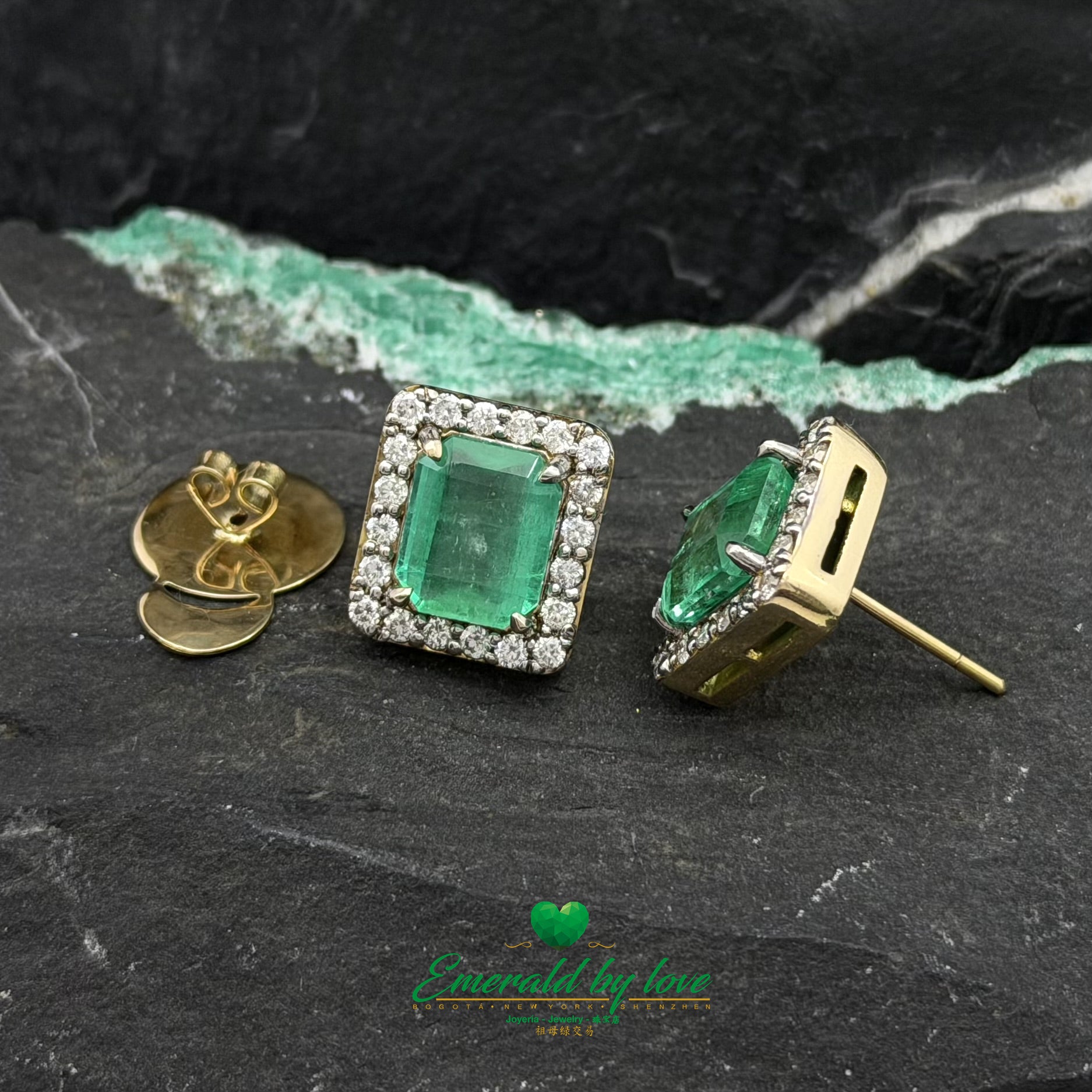 Cluster Earrings with 7.18 ct Large Emeralds and Diamonds