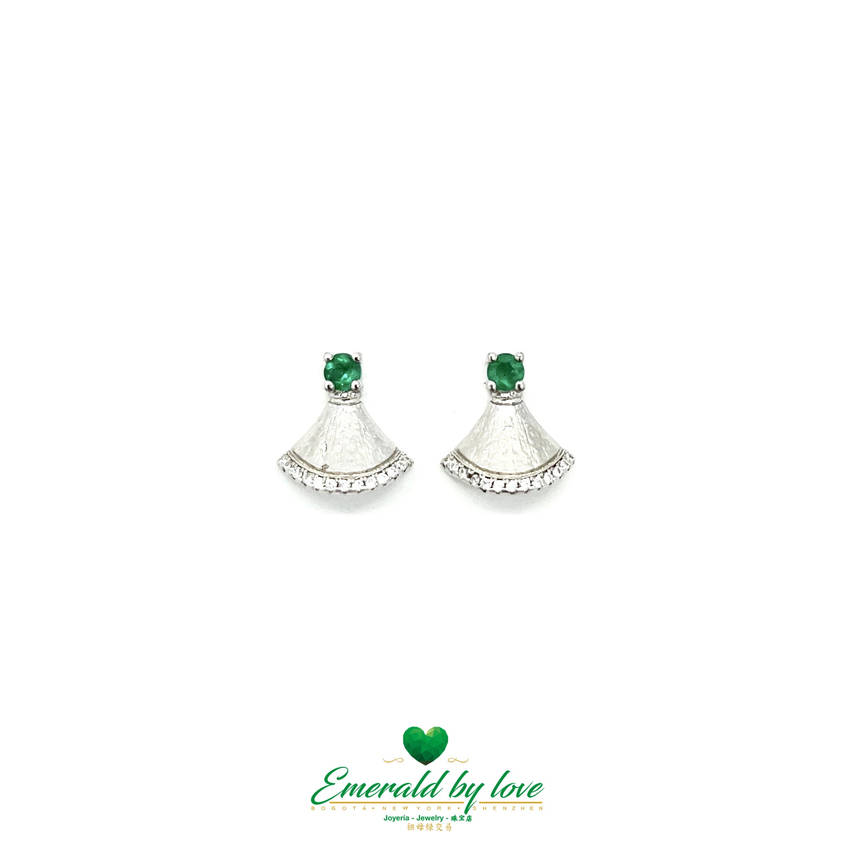 Bell-Shaped Sterling Silver Earrings with Round Emeralds