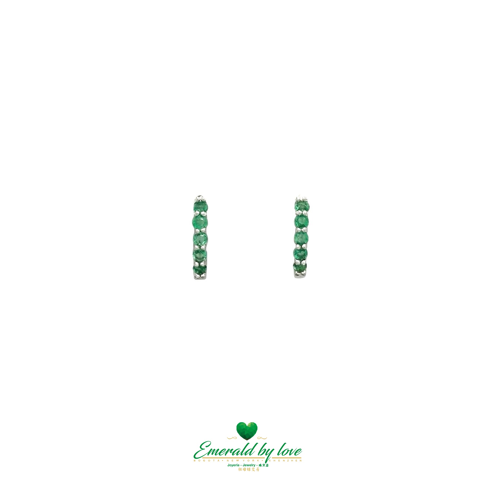 Small 925 Sterling Silver Hoops with Round Colombian Emeralds