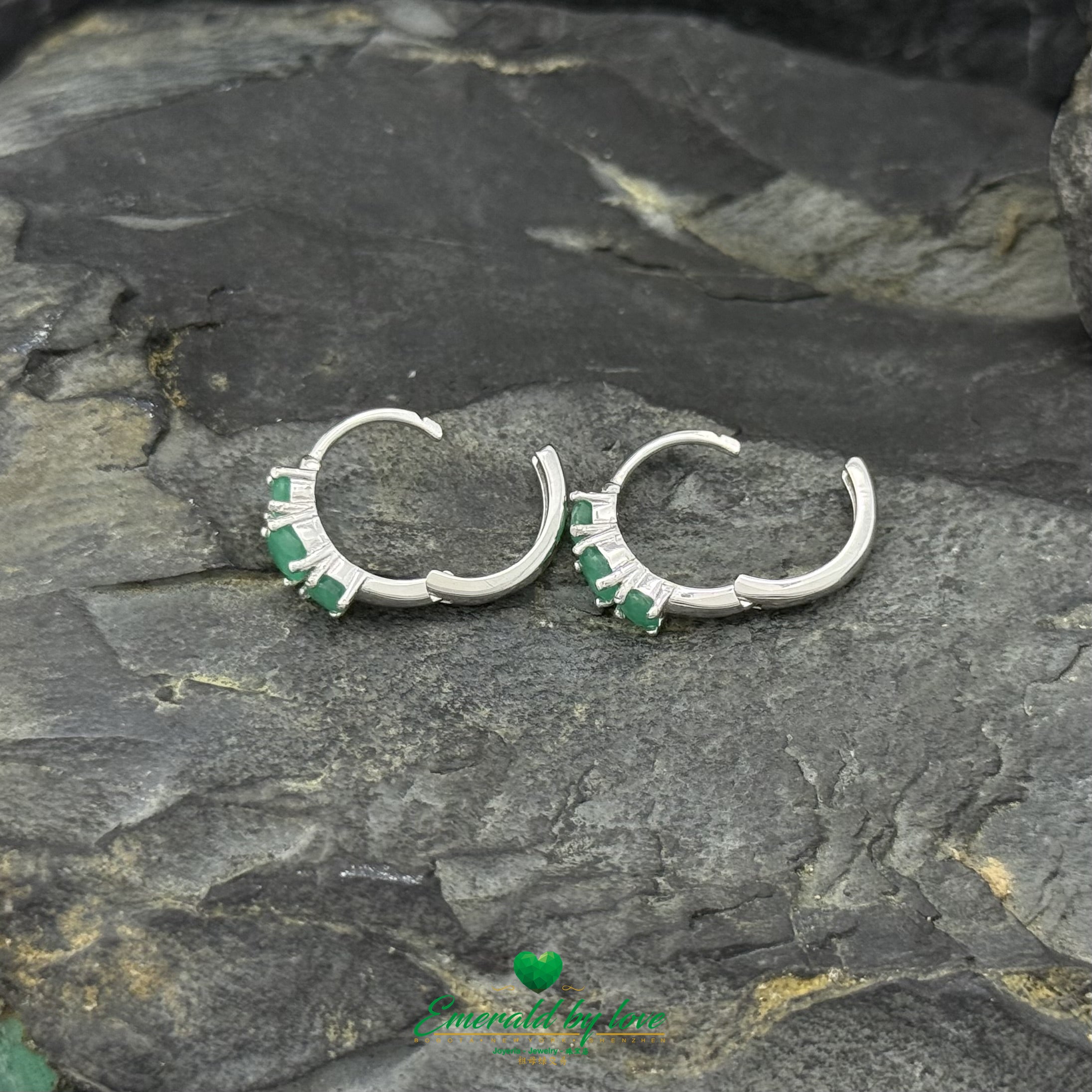 Band-Style Hoops with Three Colombian Emeralds