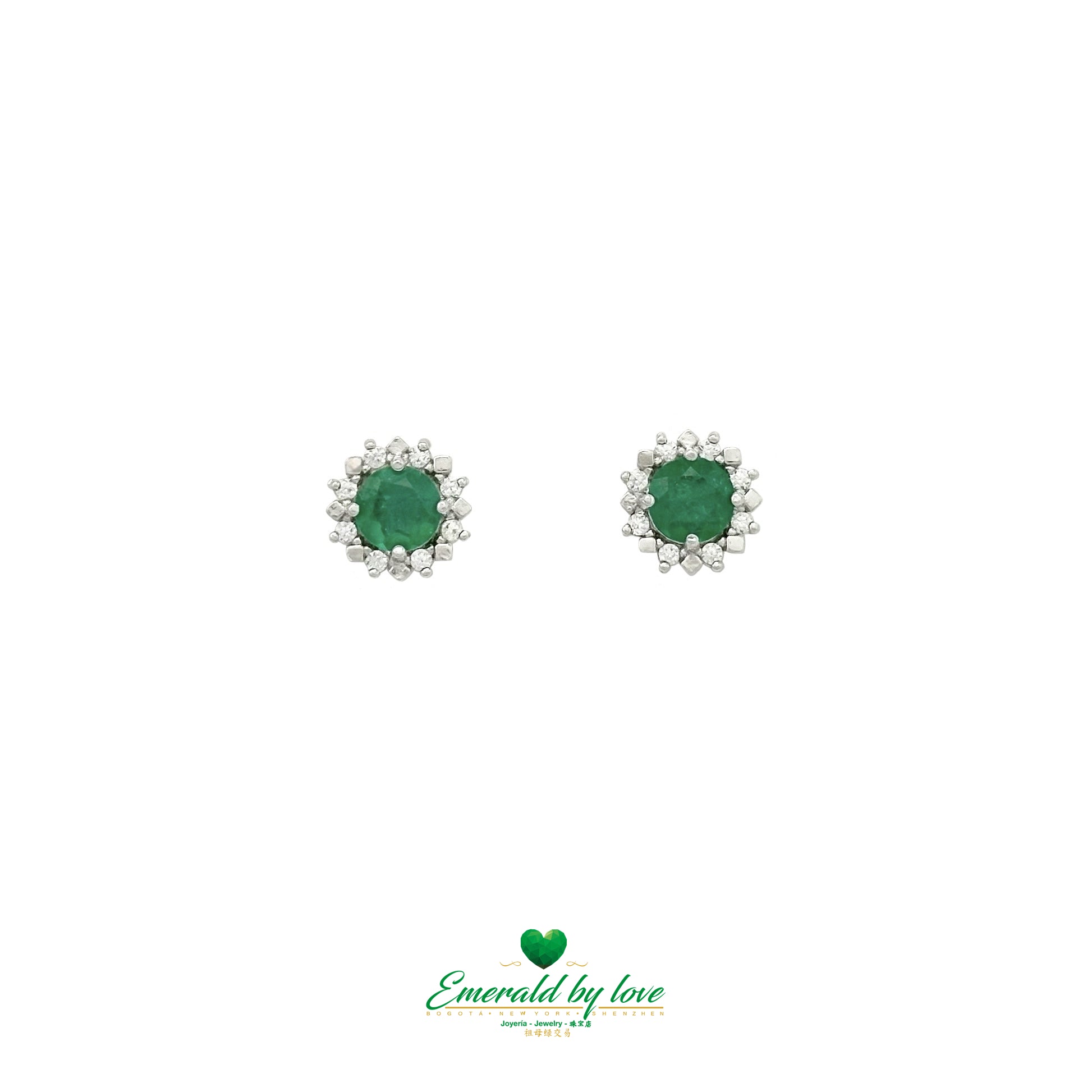 Sunflower-Inspired Earrings with Large Round Colombian Emerald Center