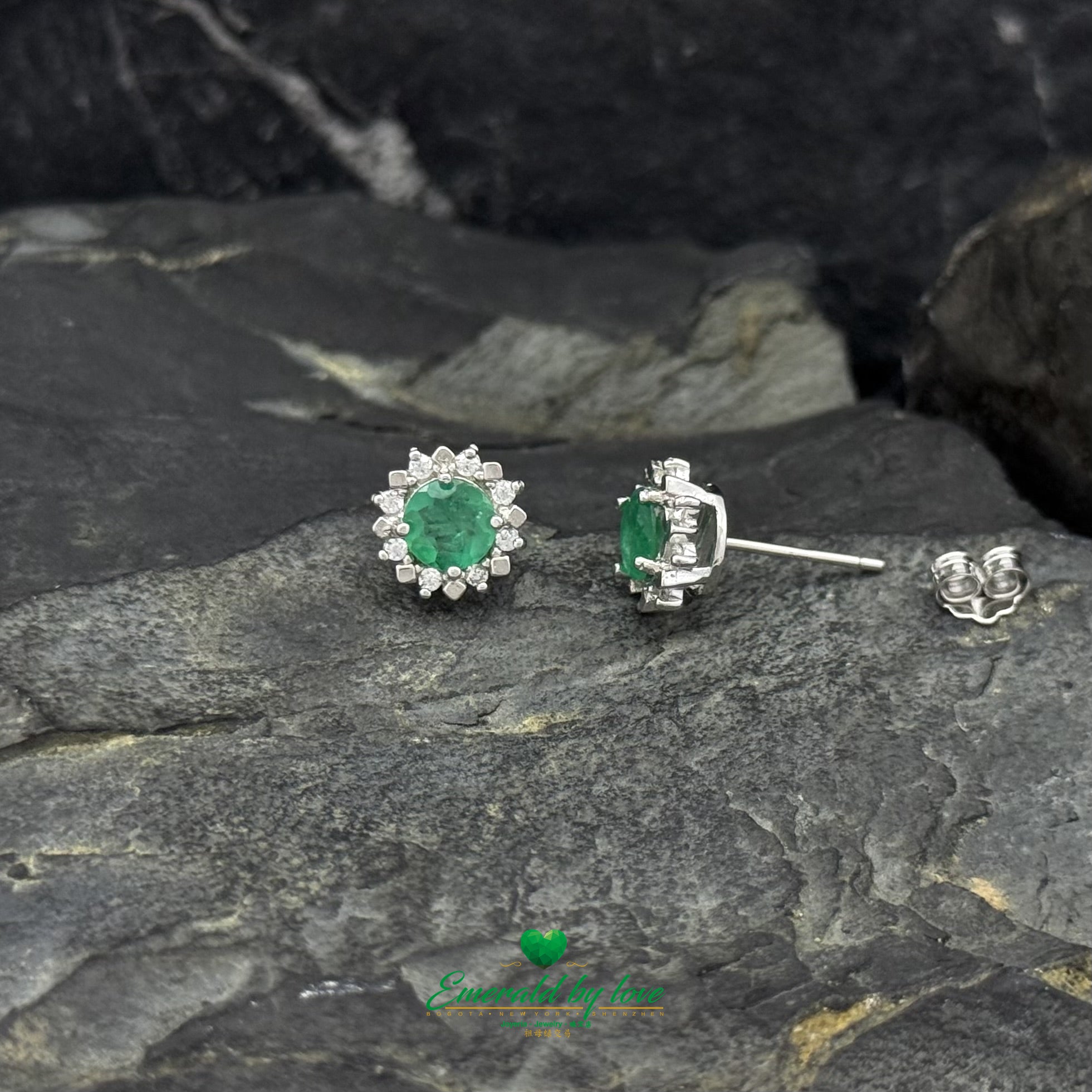 Sunflower-Inspired Earrings with Large Round Colombian Emerald Center