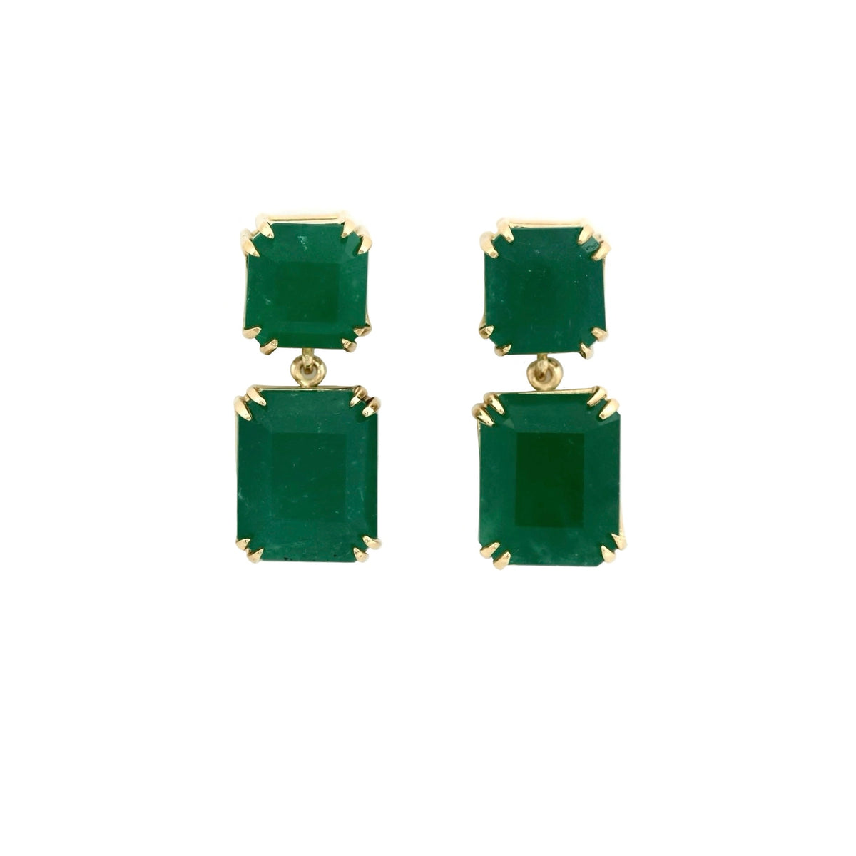 Double Colombian Emerald Drop Earrings in Yellow Gold