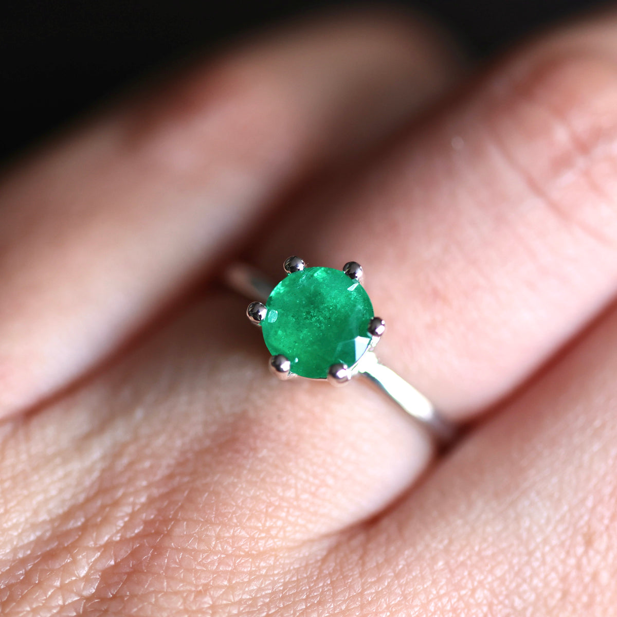 1.02 CT Colombian Emerald Engagement Ring with Six-Prong High-Set Setting