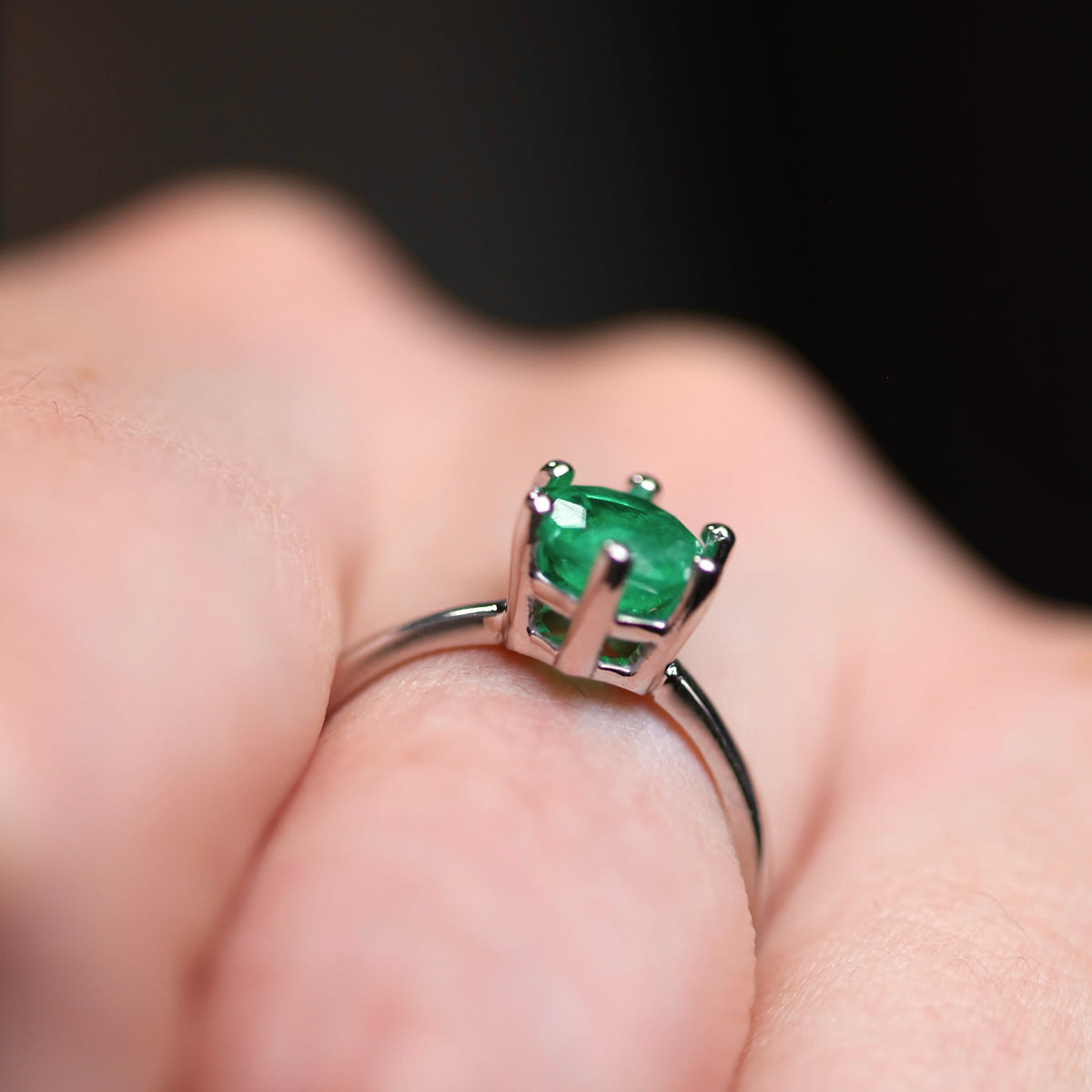 1.02 CT Colombian Emerald Engagement Ring with Six-Prong High-Set Setting