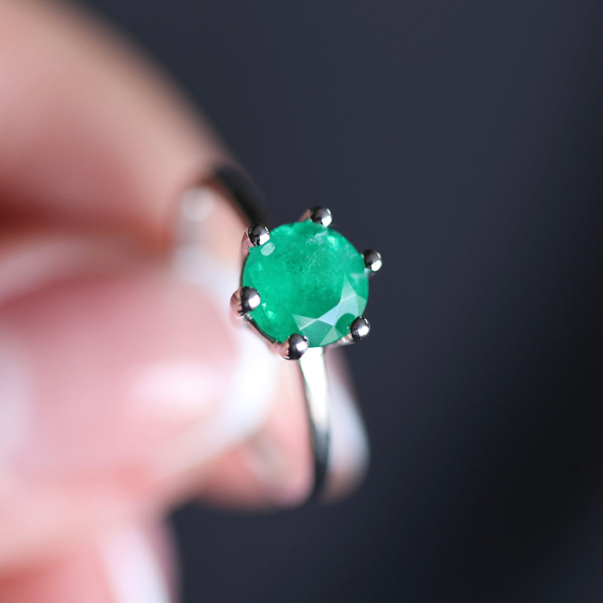1.02 CT Colombian Emerald Engagement Ring with Six-Prong High-Set Setting