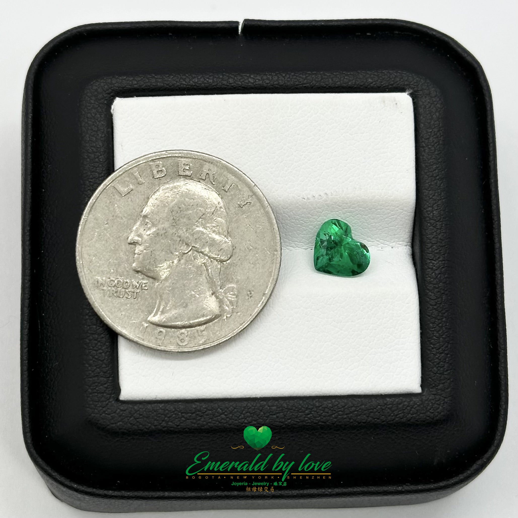 Intense green Colombian emerald in heart cut ideal for custom engagement or pendant