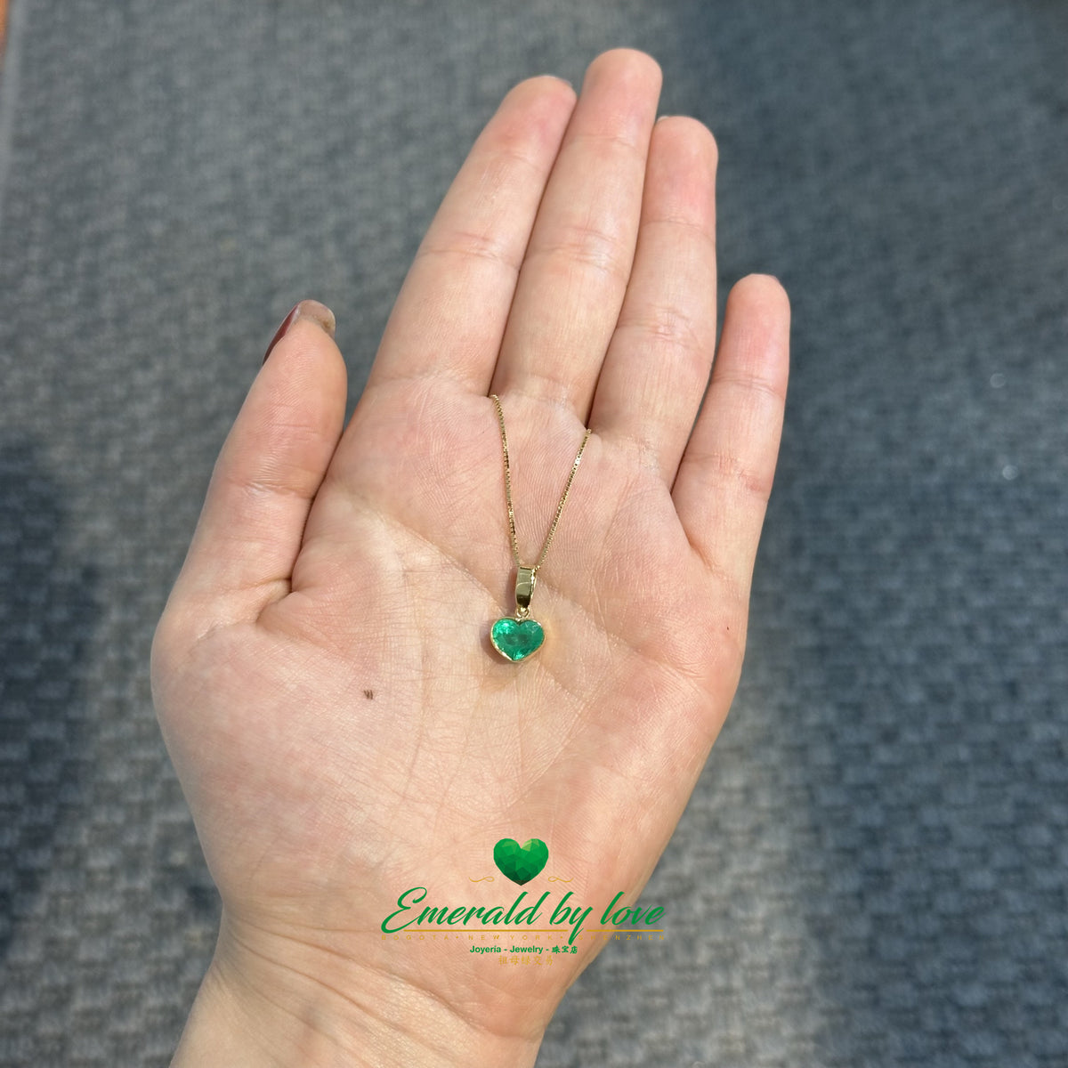 Medium Emerald Heart Pendant with Bezel-Set Crystal Stone
