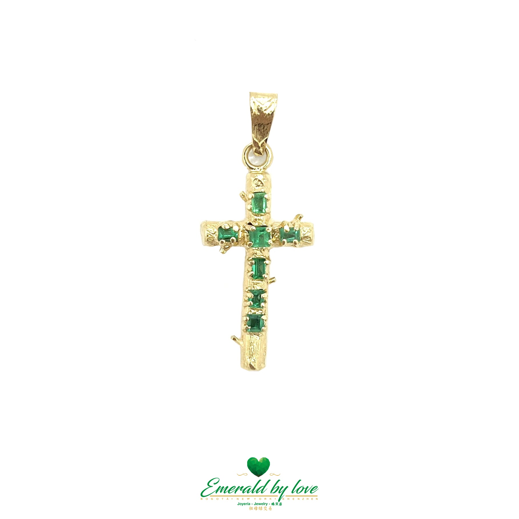Radiance of Nature: Yellow Gold Cross with Colombian Emeralds