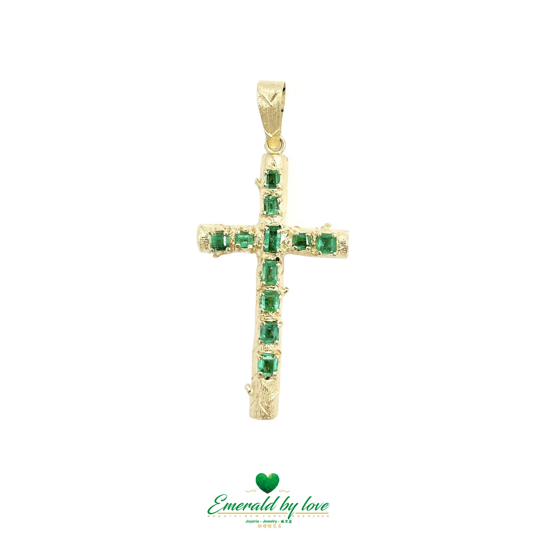 Elegance Redefined: Yellow Gold Cross Pendant with Authentic Colombian emeralds