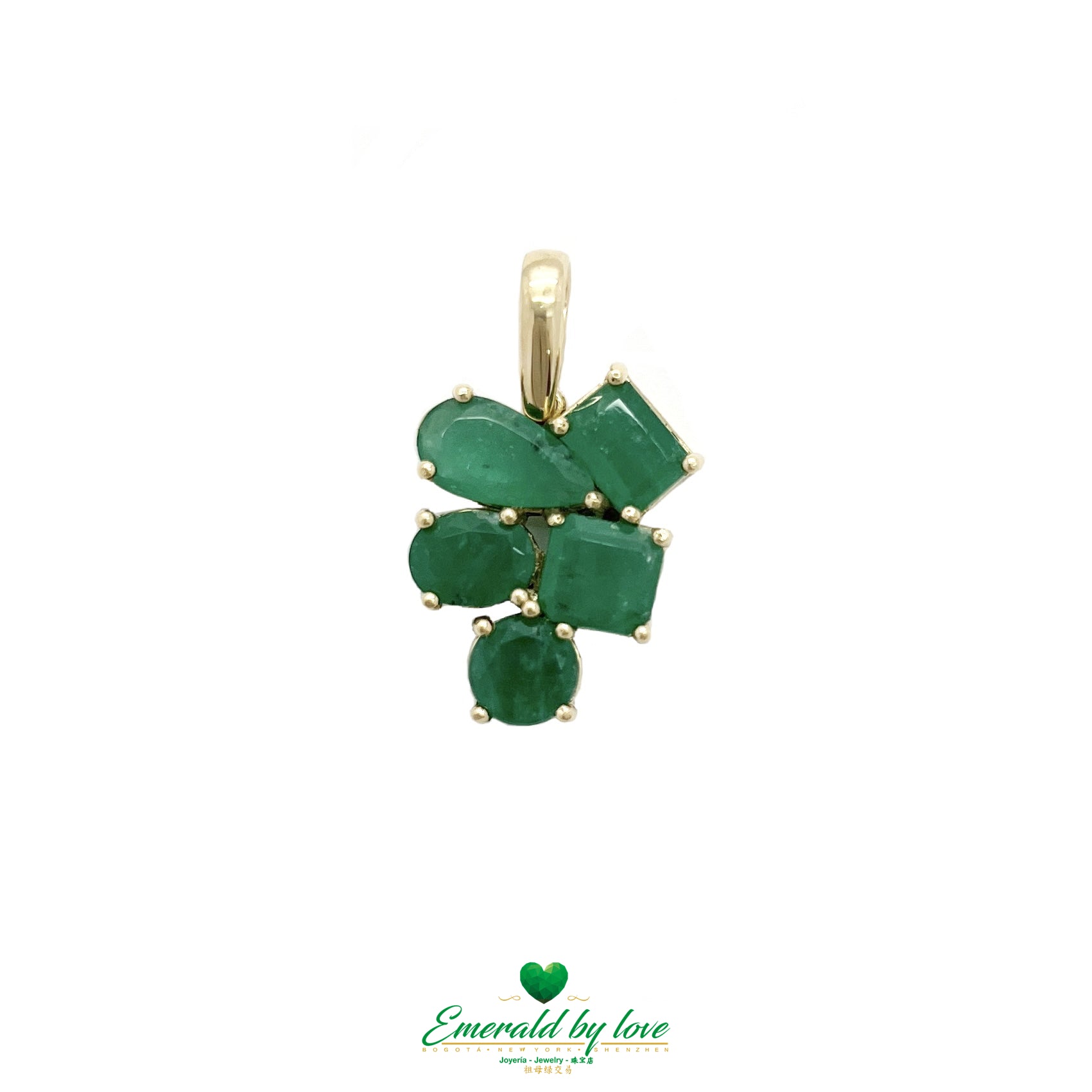 18k Yellow Gold Pendant with Multishaped 4.5 ct Emeralds