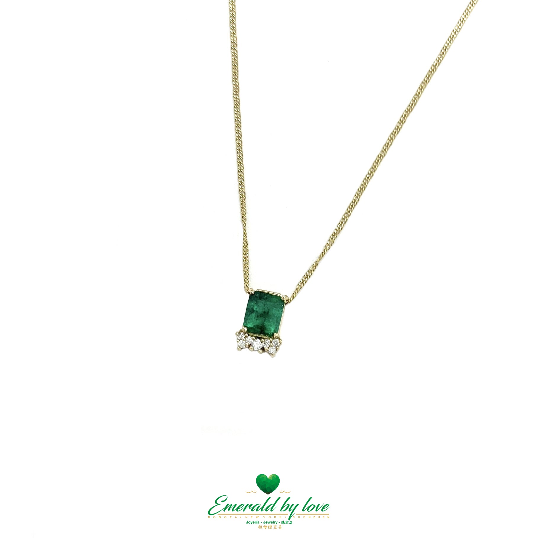 Pendentif couronne rayonnante avec émeraudes et diamants