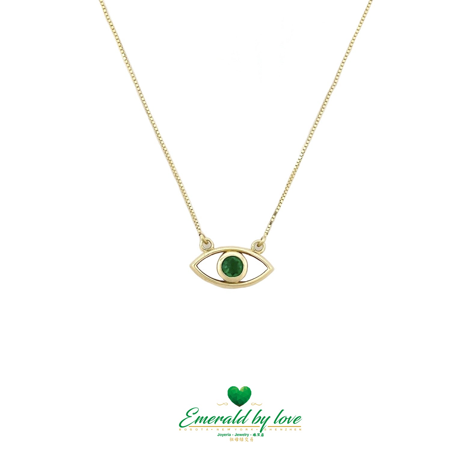 Golden Gaze: Yellow Gold Eye Pendant with Round Emerald Center