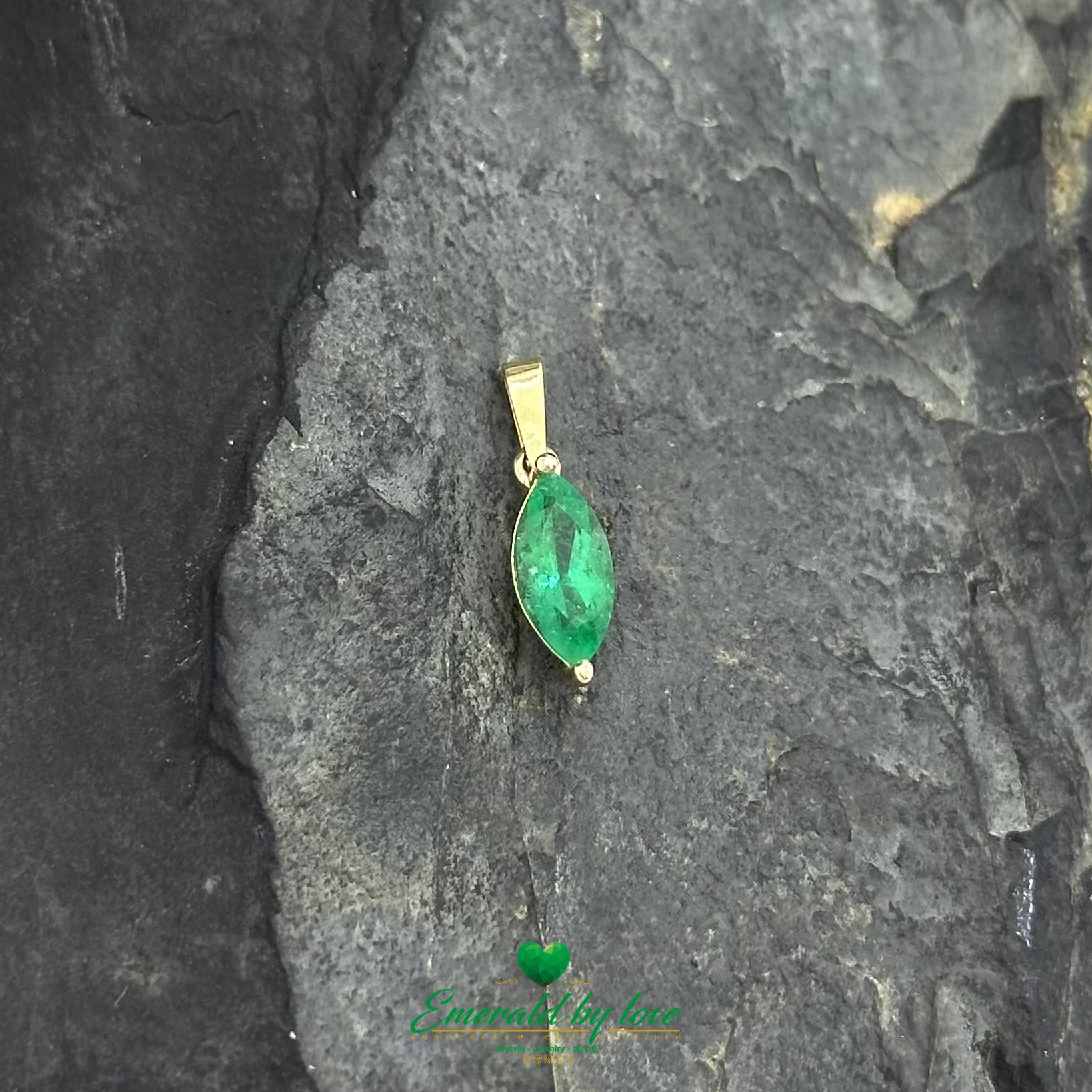 Vertical Marquise-Cut Emerald Pendant in 18K Yellow Gold