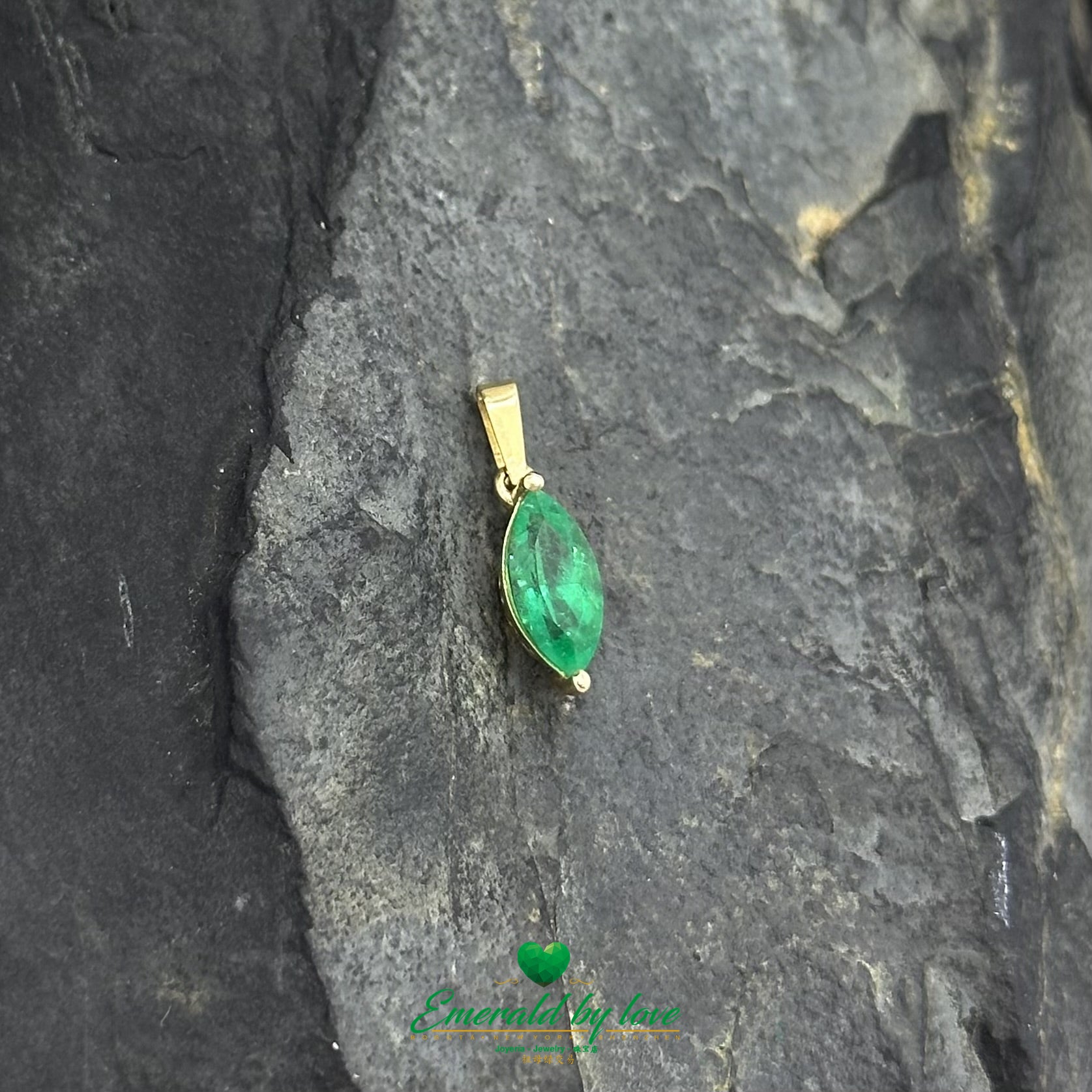 Vertical Marquise-Cut Emerald Pendant in 18K Yellow Gold