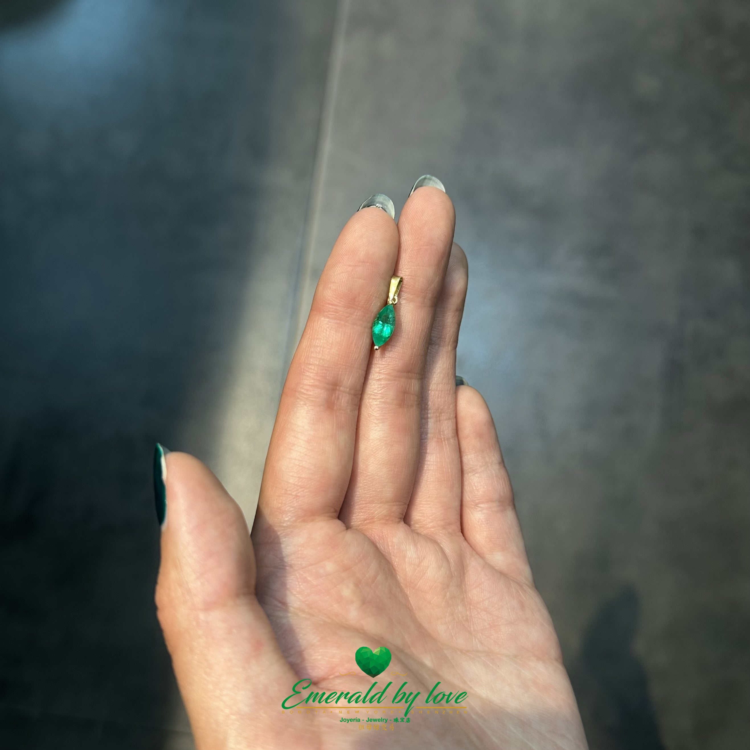 Vertical Marquise-Cut Emerald Pendant in 18K Yellow Gold