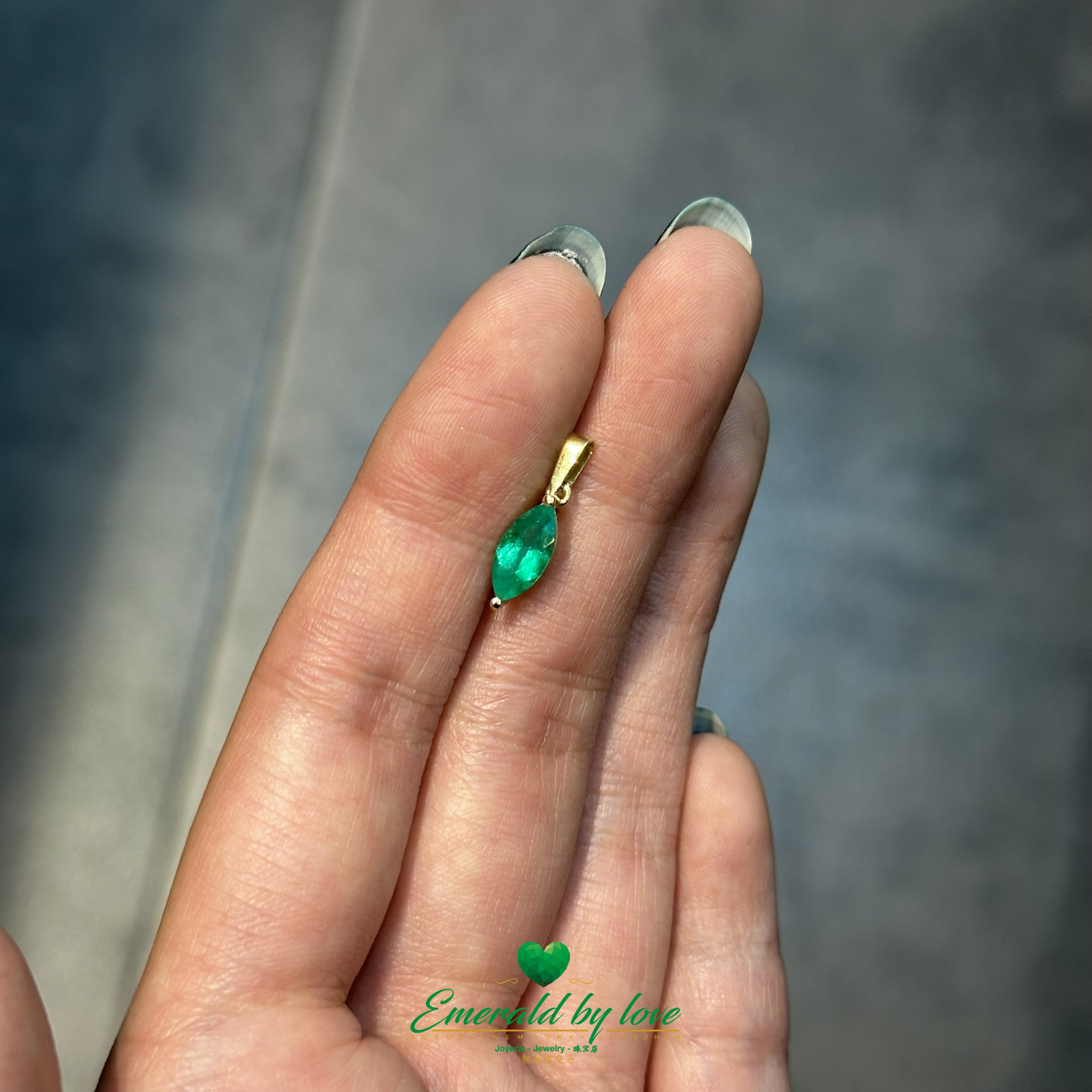 Vertical Marquise-Cut Emerald Pendant in 18K Yellow Gold