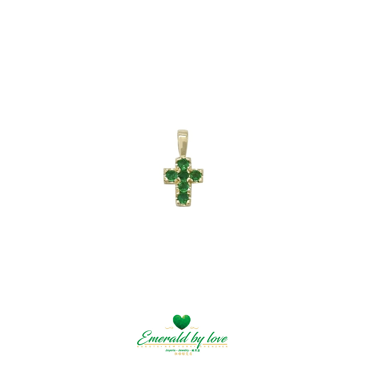 Minimalist Cross Pendant in 18K Yellow Gold with Colombian Emeralds