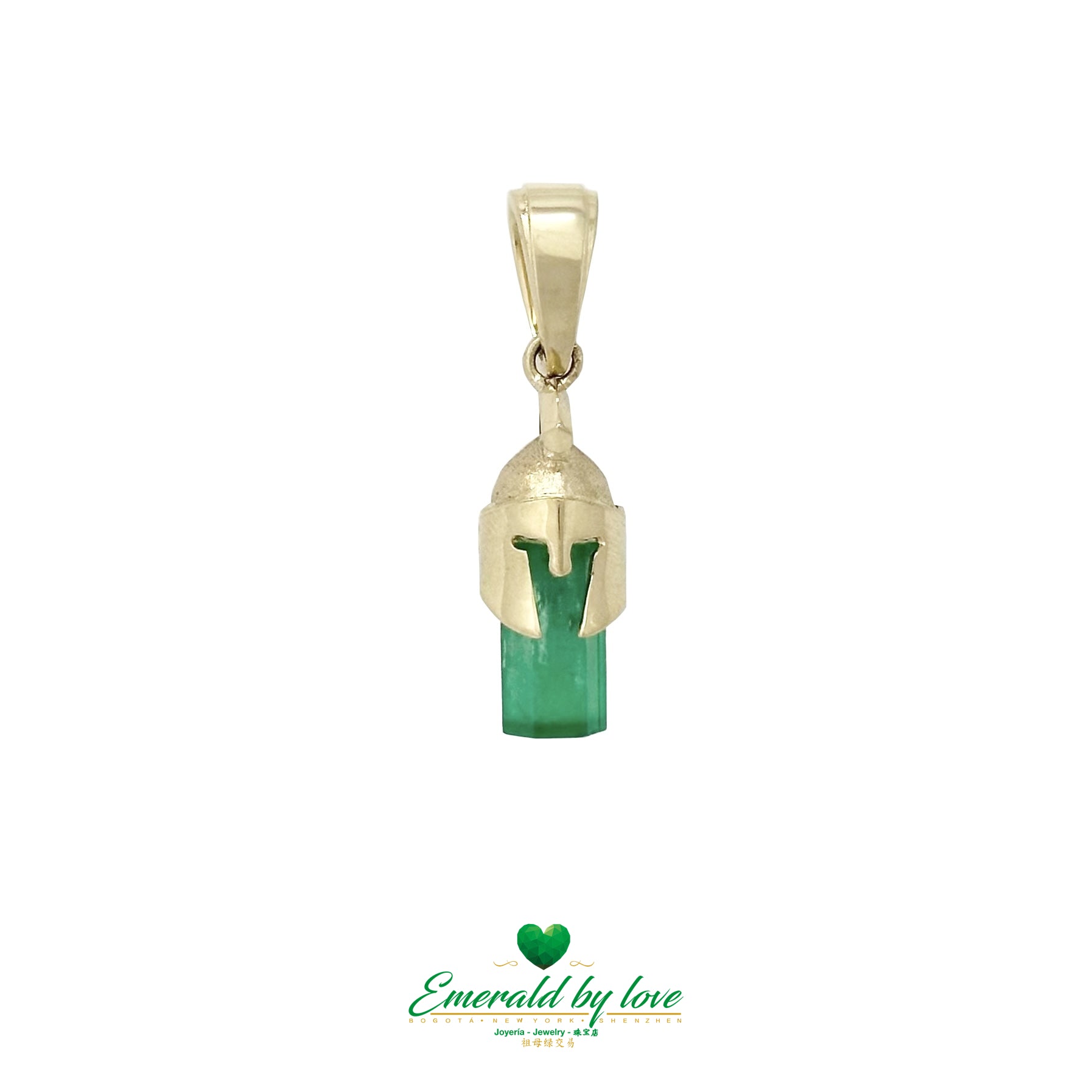 18K Yellow Gold Gladiator Helmet Pendant with Colombian Emerald