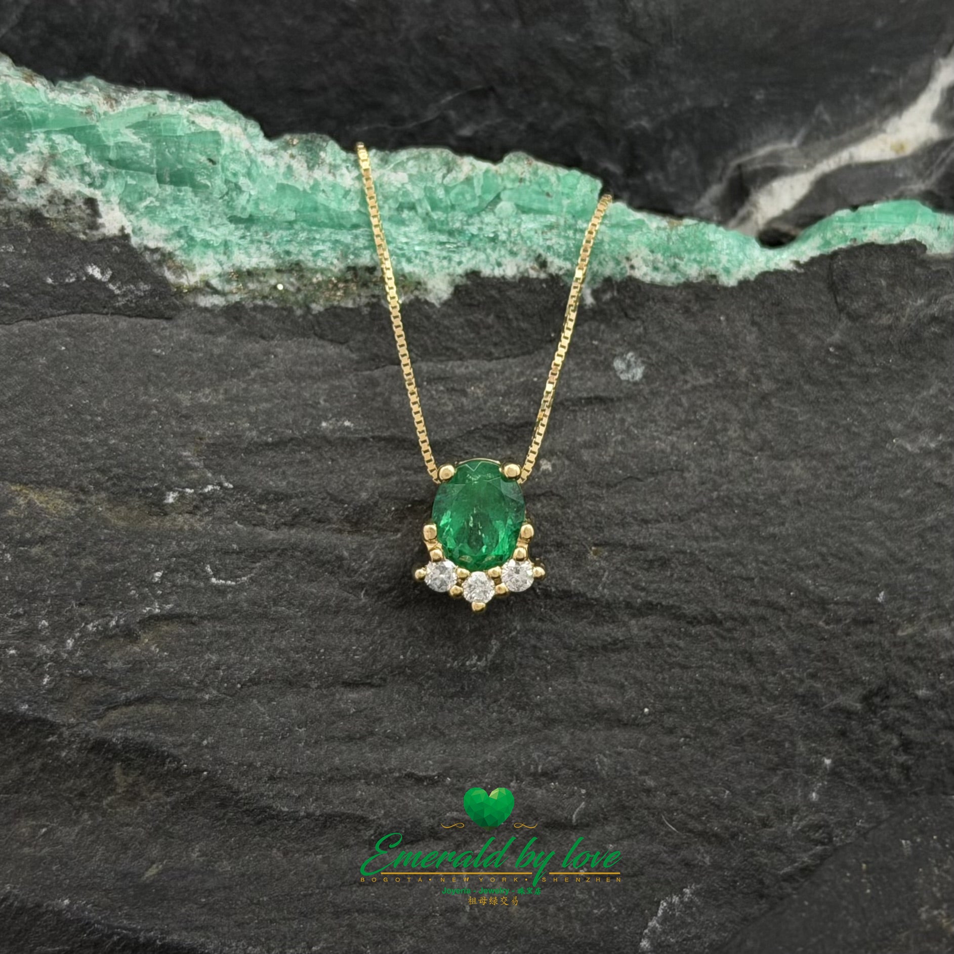 Yellow Gold Pineapple Pendant with Oval Emerald and Diamonds