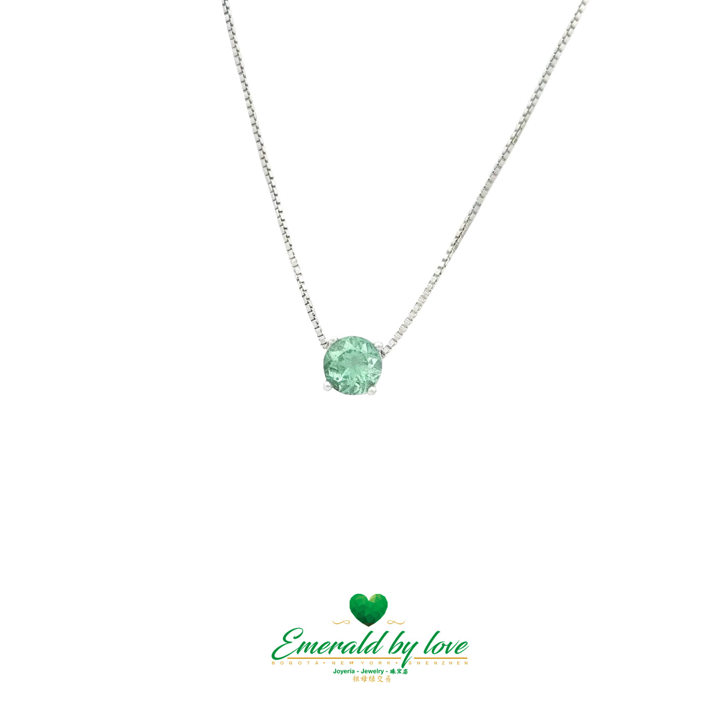 White Gold Solitaire Pendant with Round Crystal Emerald