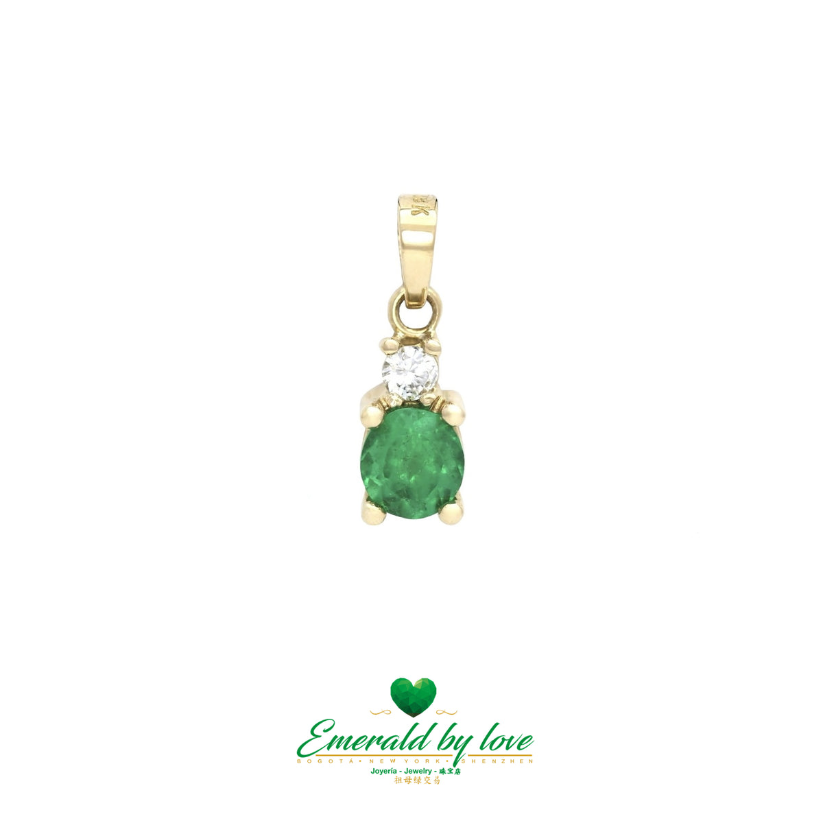 Gold Pendant with Oval Colombian Emerald and Round Diamond