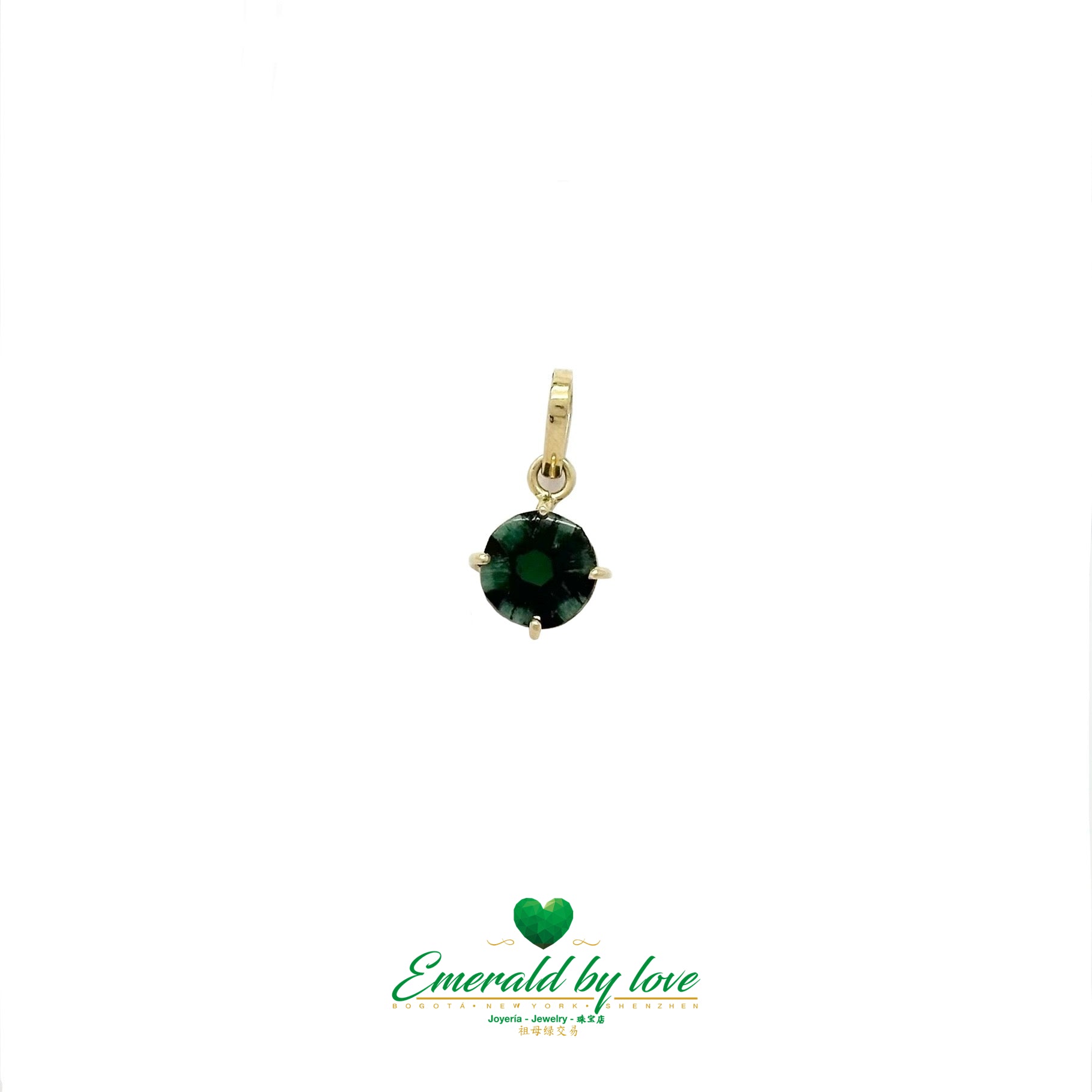 Colombian Trapiche Emerald Pendant – 0.77 ct Round Gem in Yellow Gold