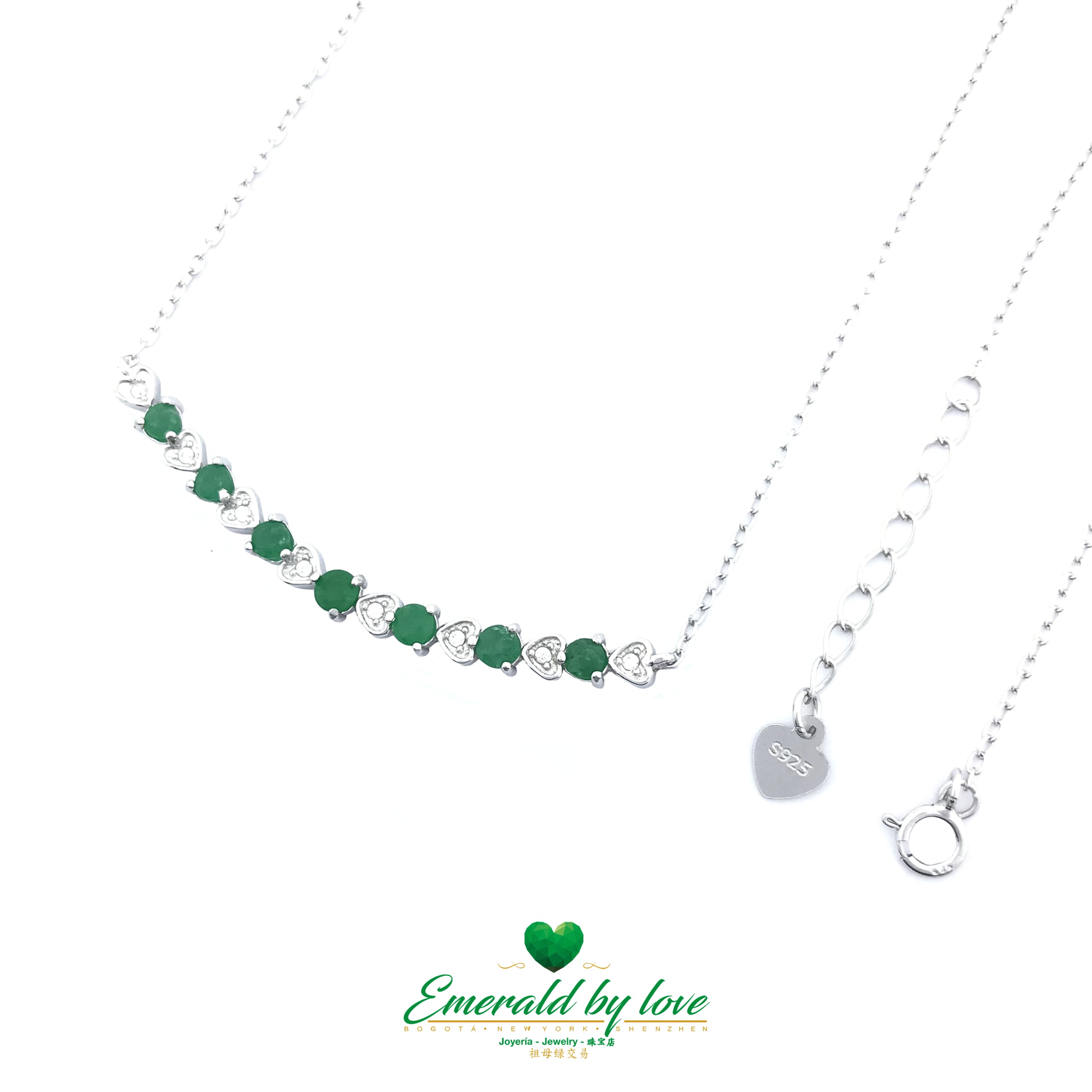 Silver Heart Choker Necklace with Emeralds and Cubic Zirconia