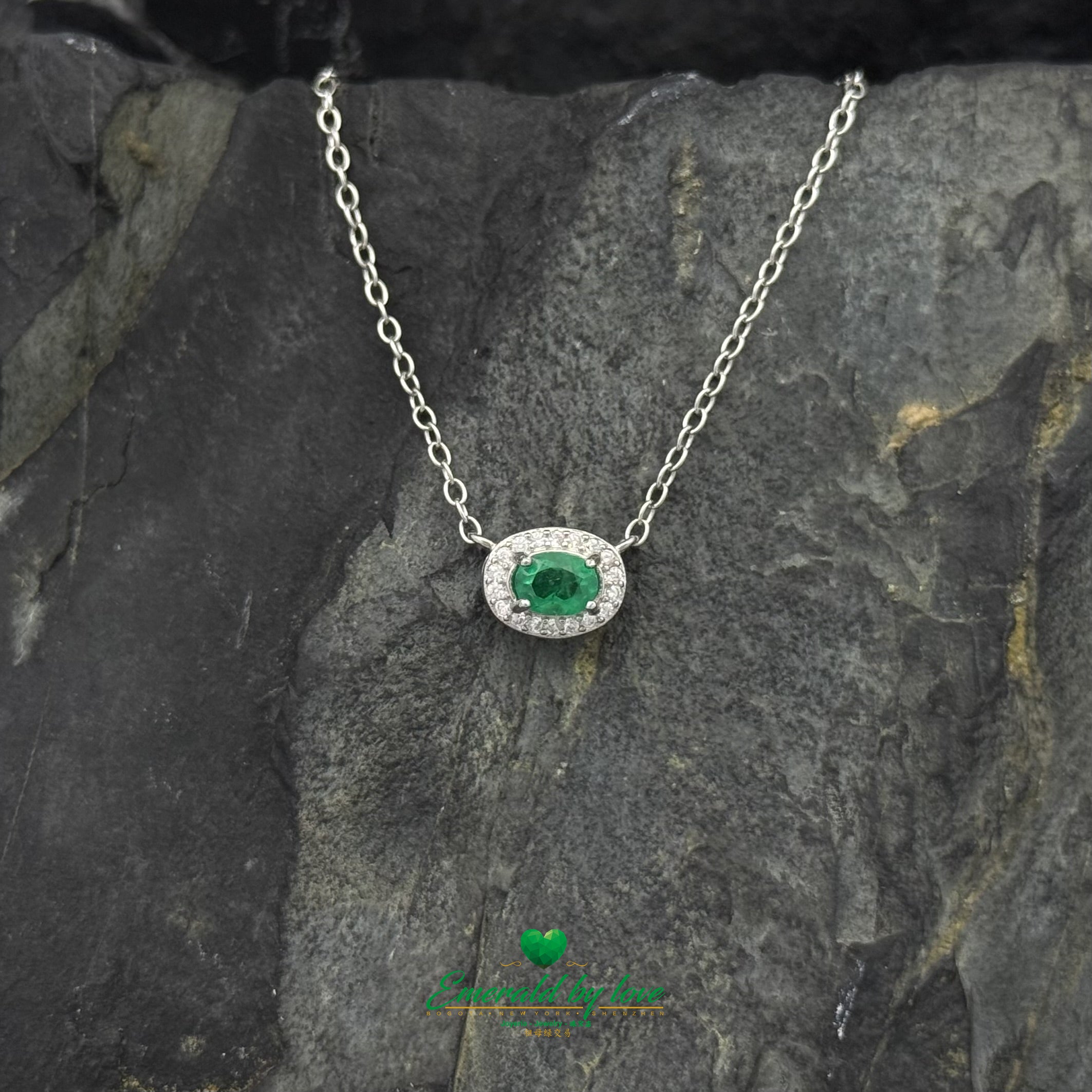 Elegant Sterling Silver Pendant with Central Oval-Cut Stone